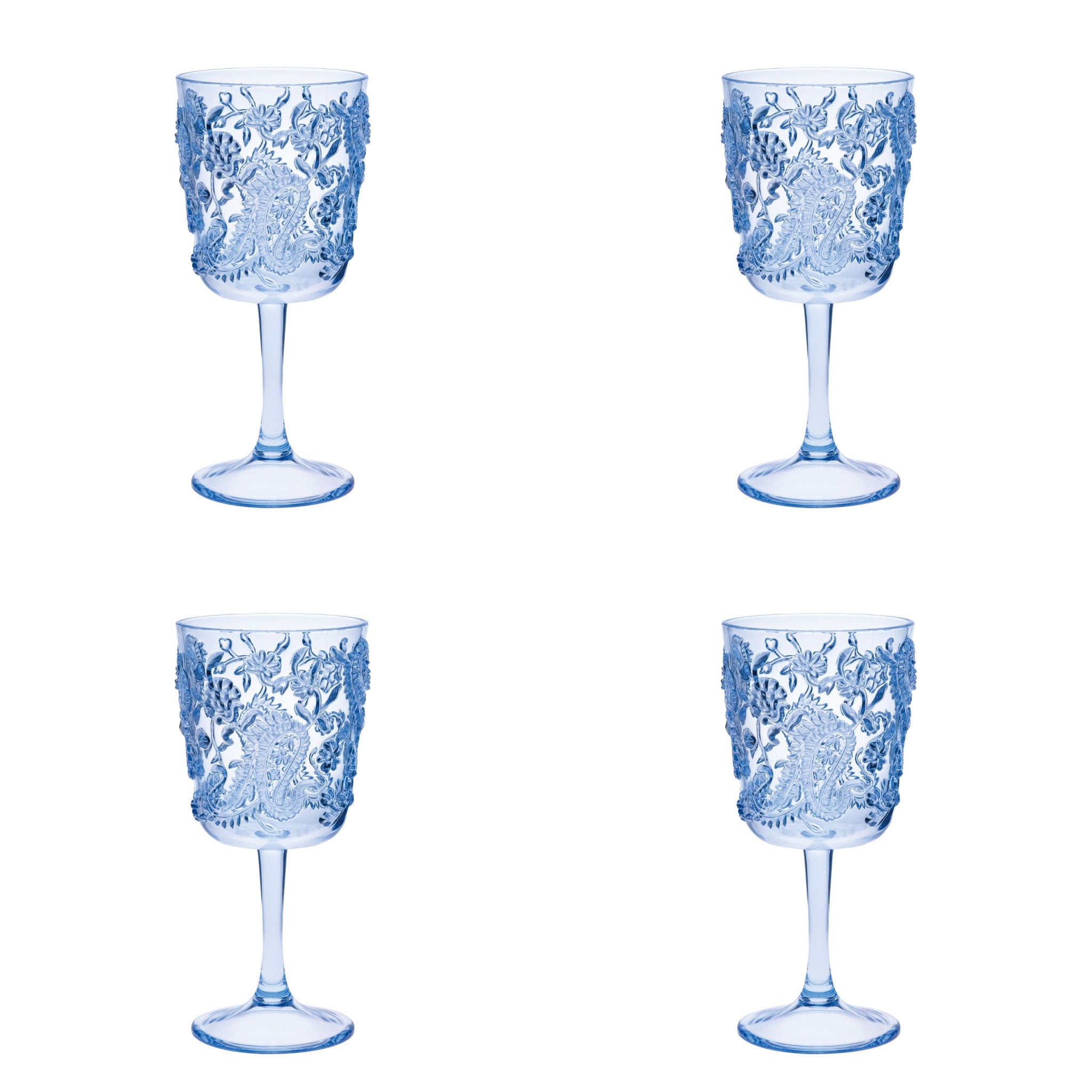 Set of Four Blue Paisley Acrylic Stemmed All Purpose Wine Glass