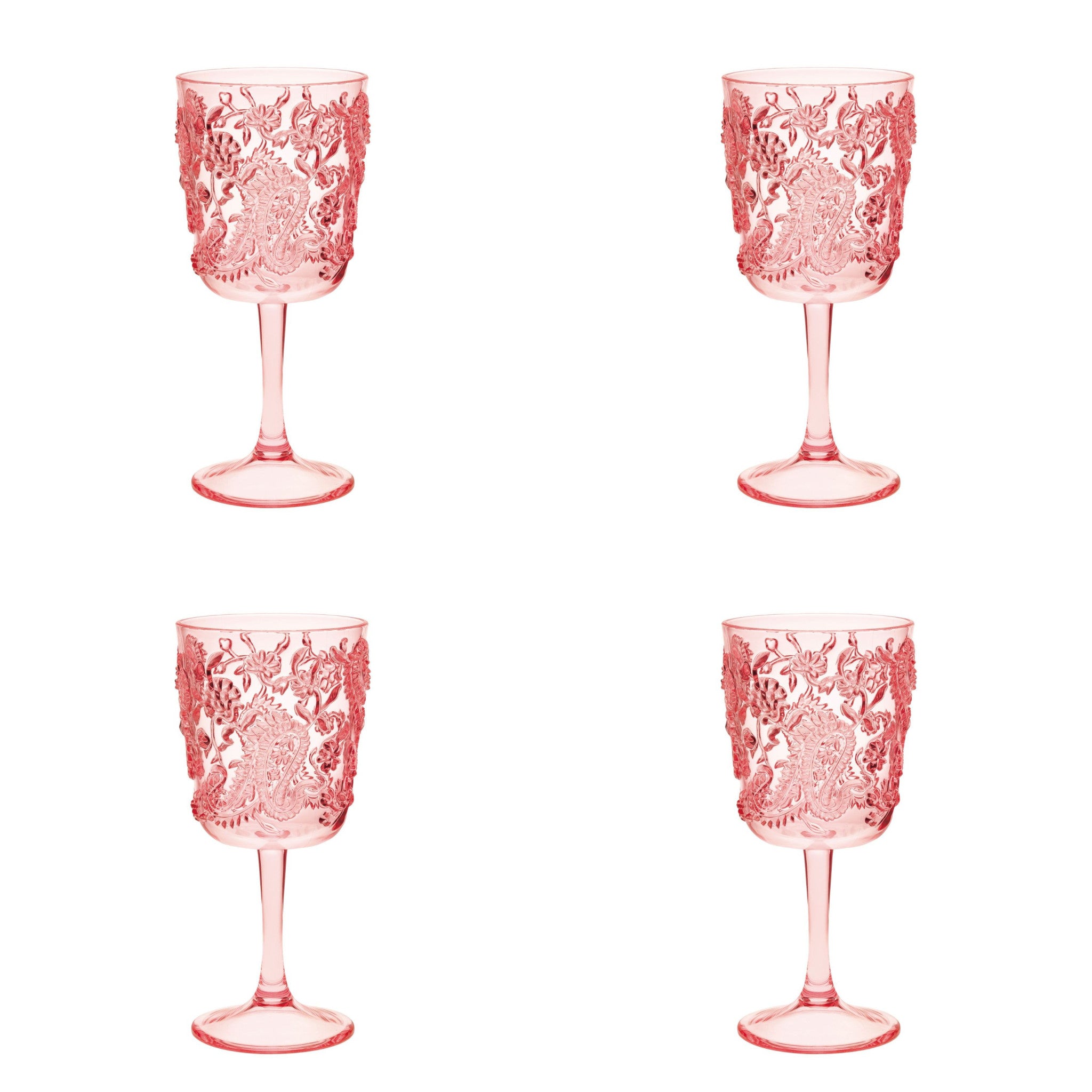 Set of Four Pink Paisley Acrylic Stemmed All Purpose Wine Glass