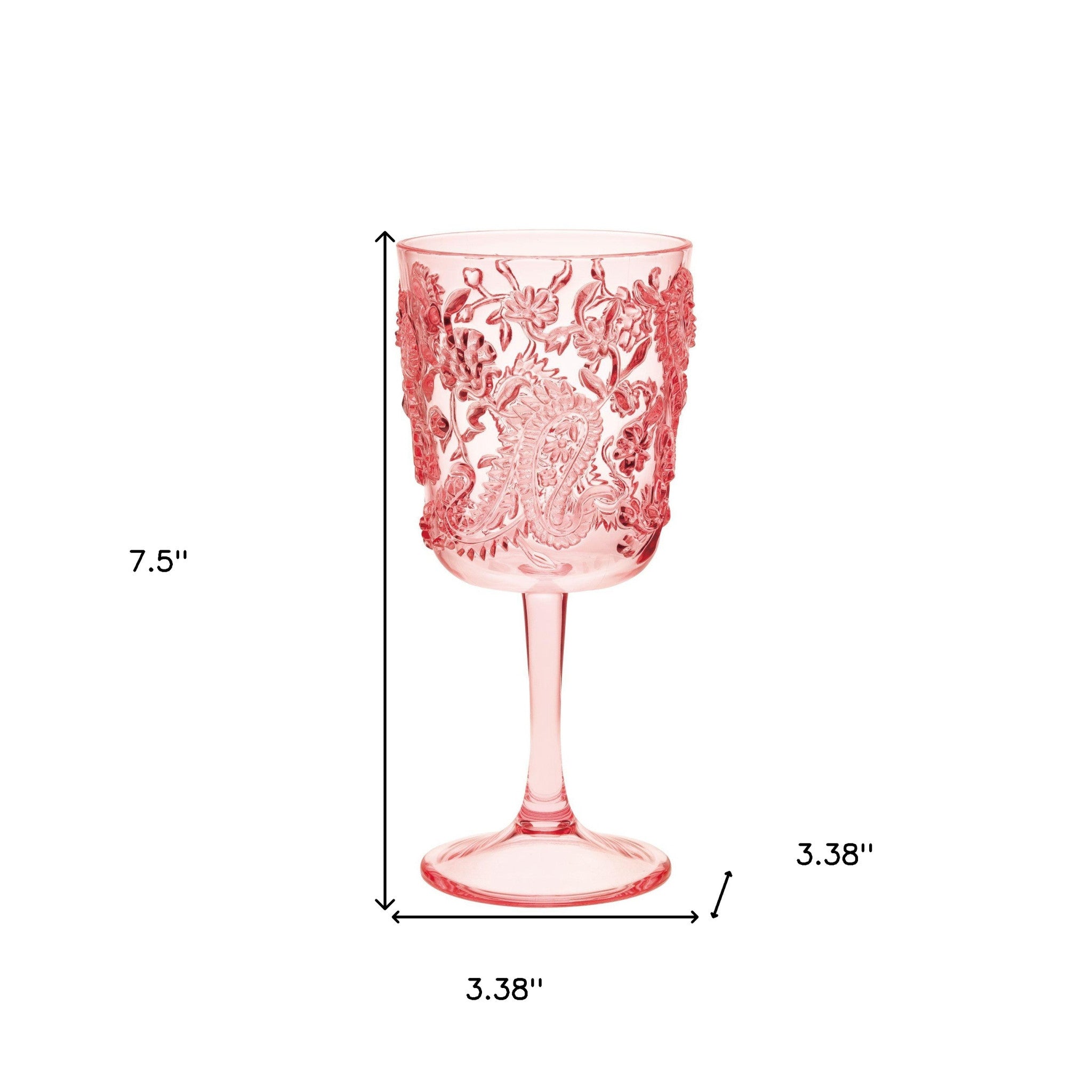 Set of Four Pink Paisley Acrylic Stemmed All Purpose Wine Glass