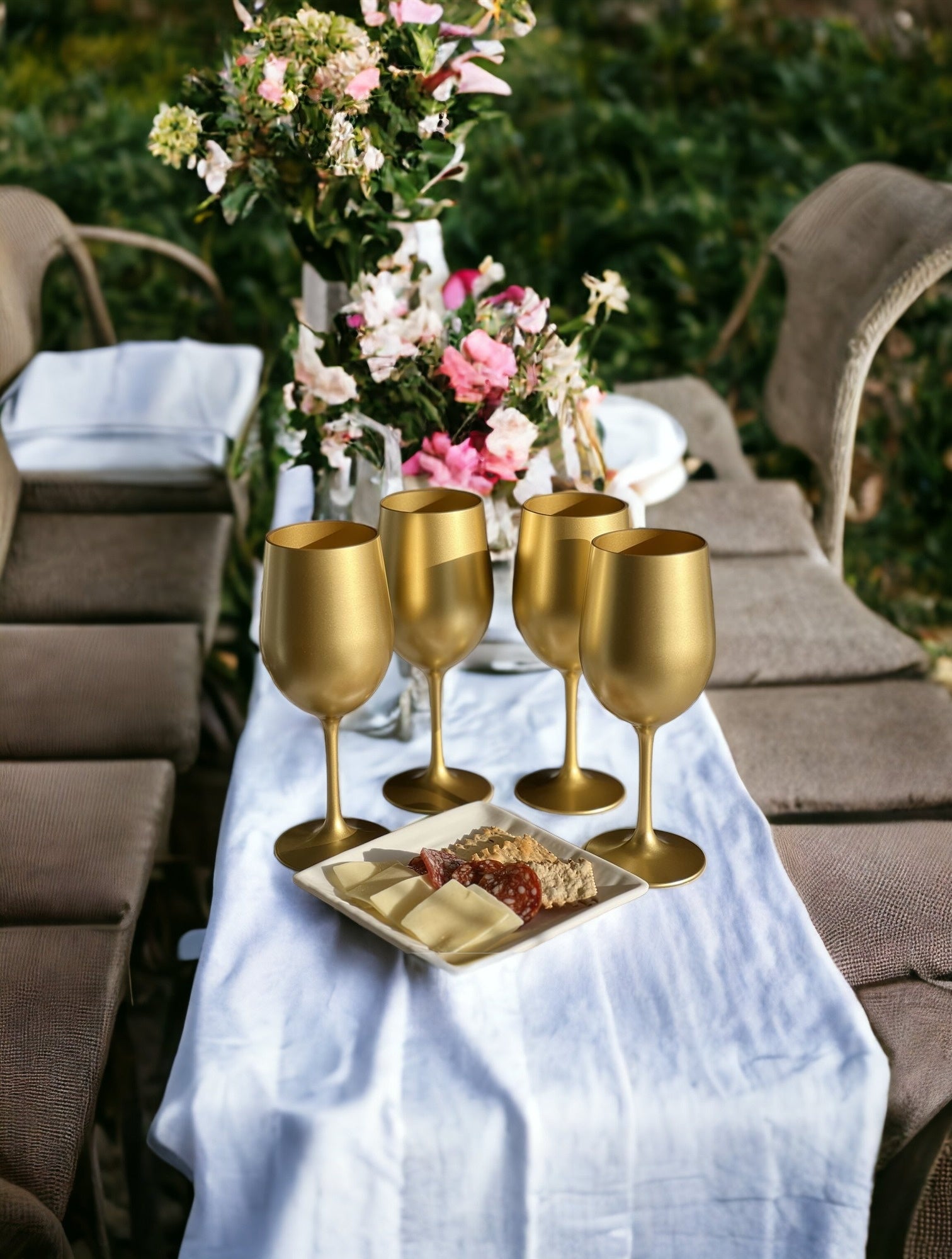 Set of Four Gold Acrylic Stemmed All Purpose Wine Glasses