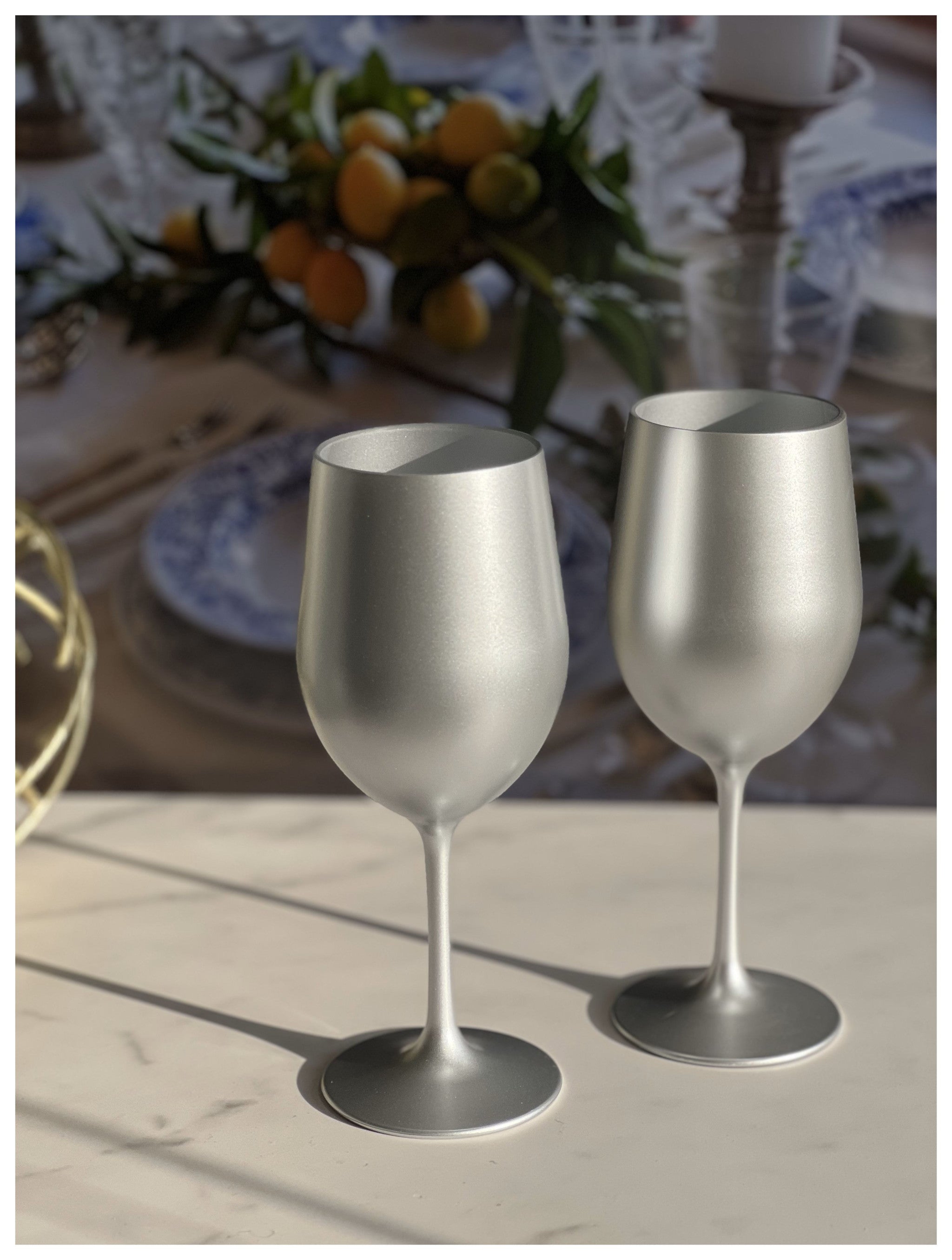 Set of Four Silver Acrylic Stemmed All Purpose Wine Glass