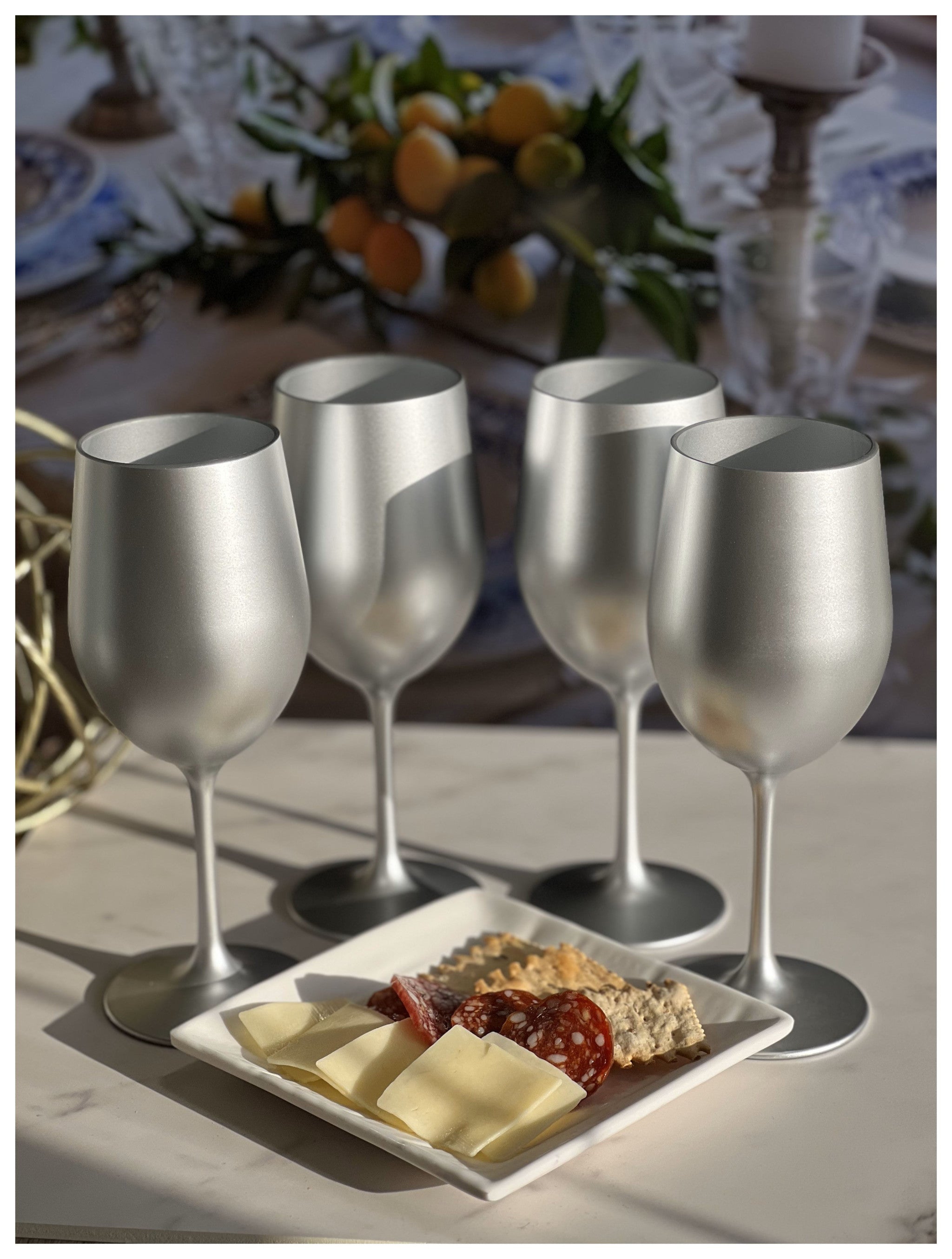 Set of Four Silver Acrylic Stemmed All Purpose Wine Glass