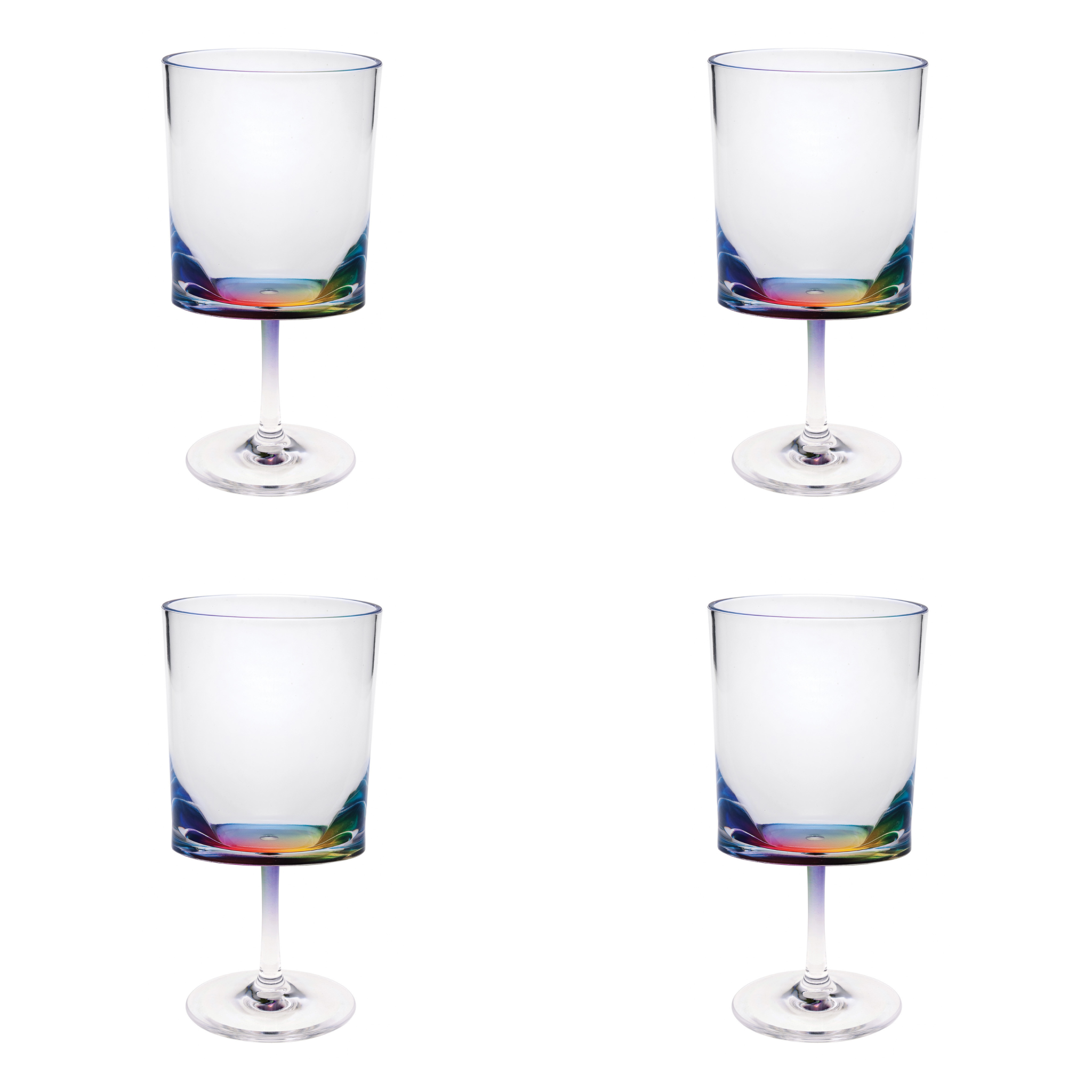 Set of Four Clear and Rainbow Geometric Acrylic Stemmed All Purpose Wine Glasses