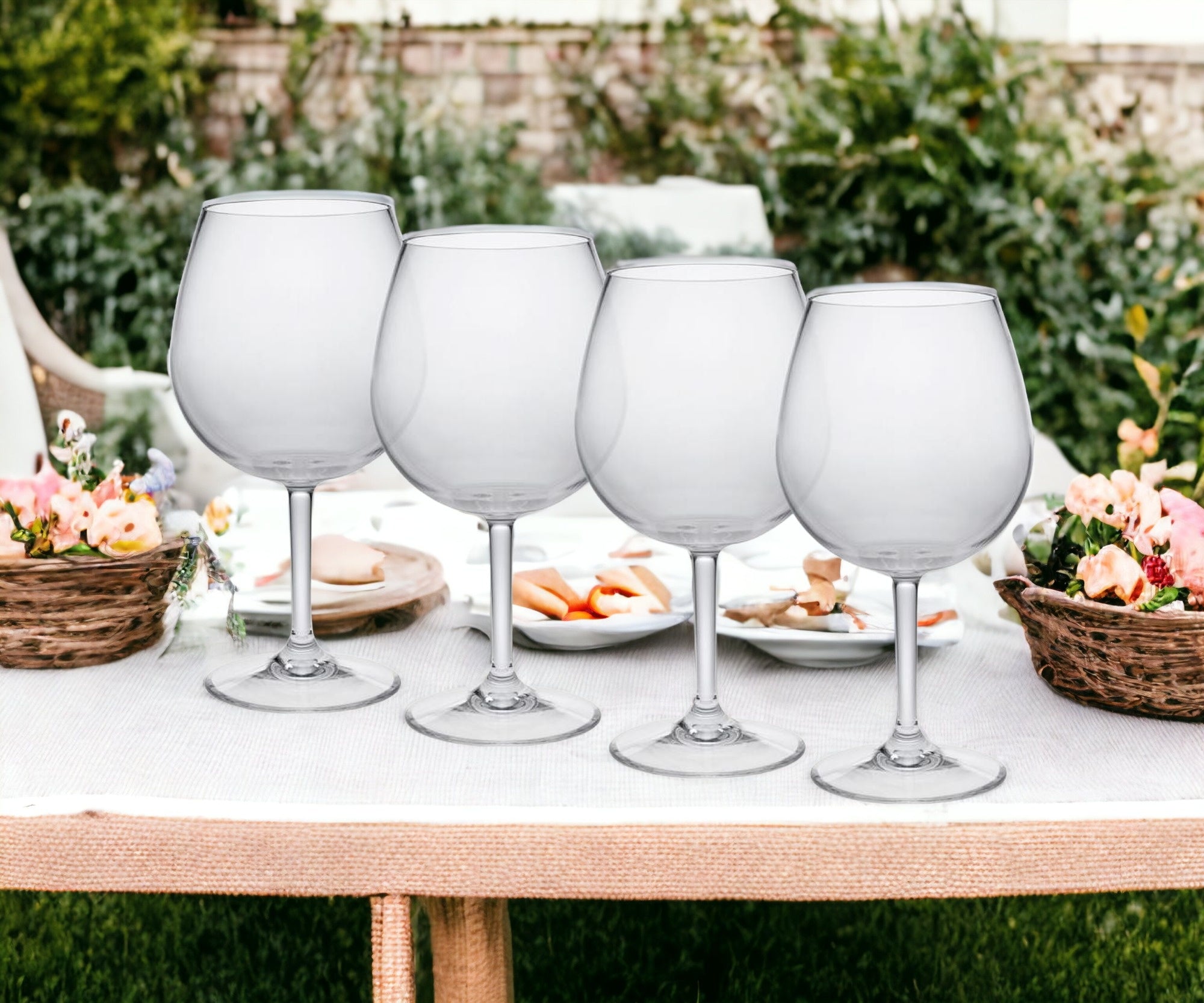 Set of Four Clear Tritan Plastic Stemmed All Purpose Wine Glass