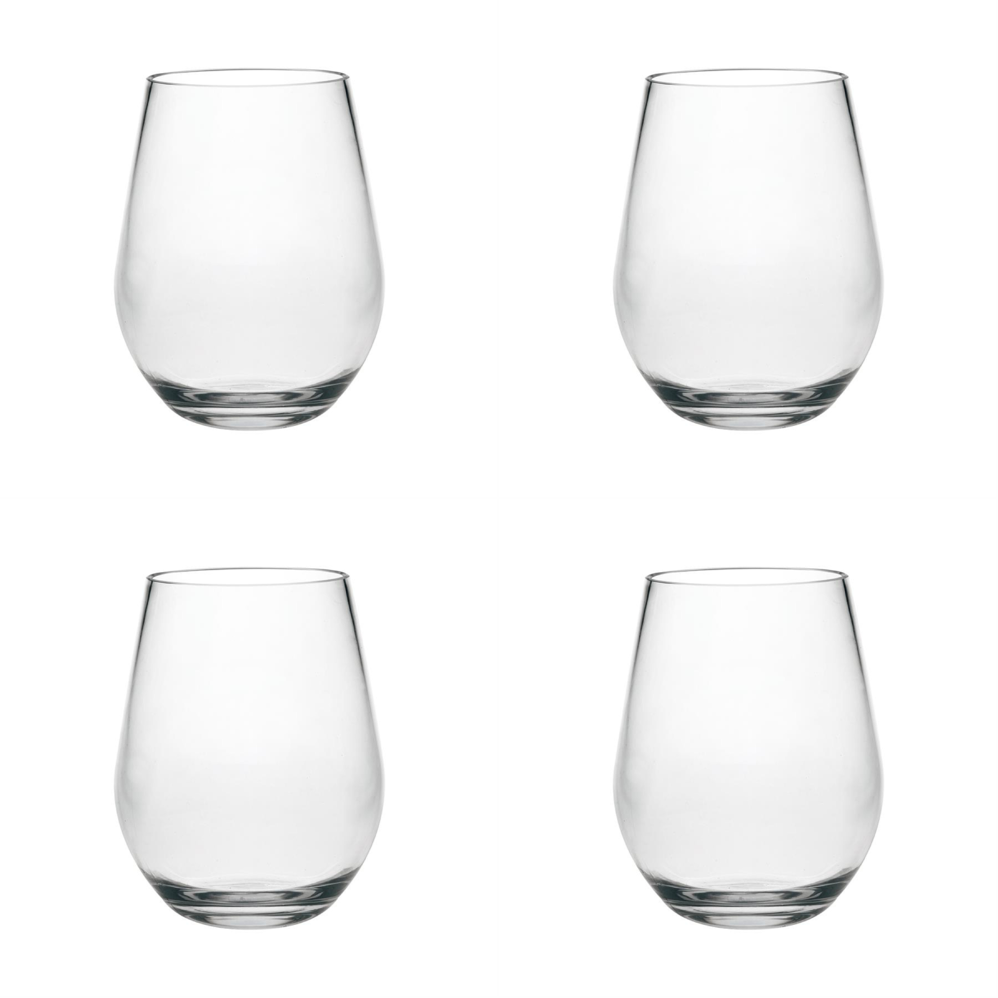 Set of Four Clear Tritan Plastic Stemless All Purpose Wine Glasses