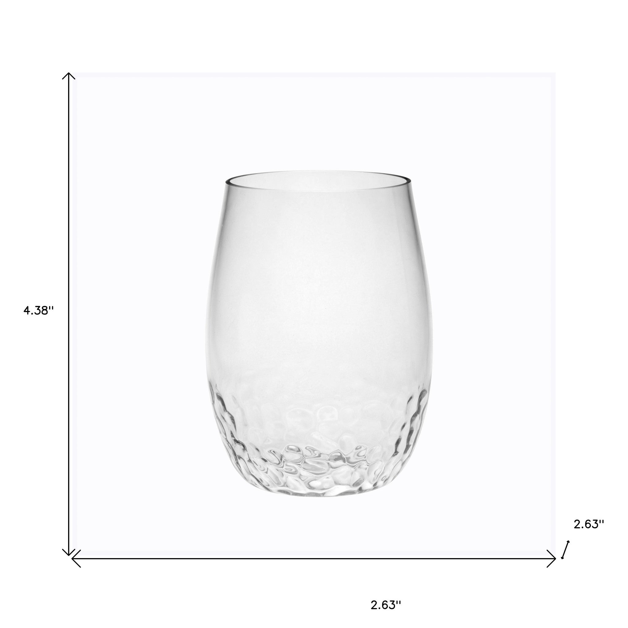 Set of Four Clear Dimpled Tritan Plastic Stemless All Purpose Tumbler Wine Glasses