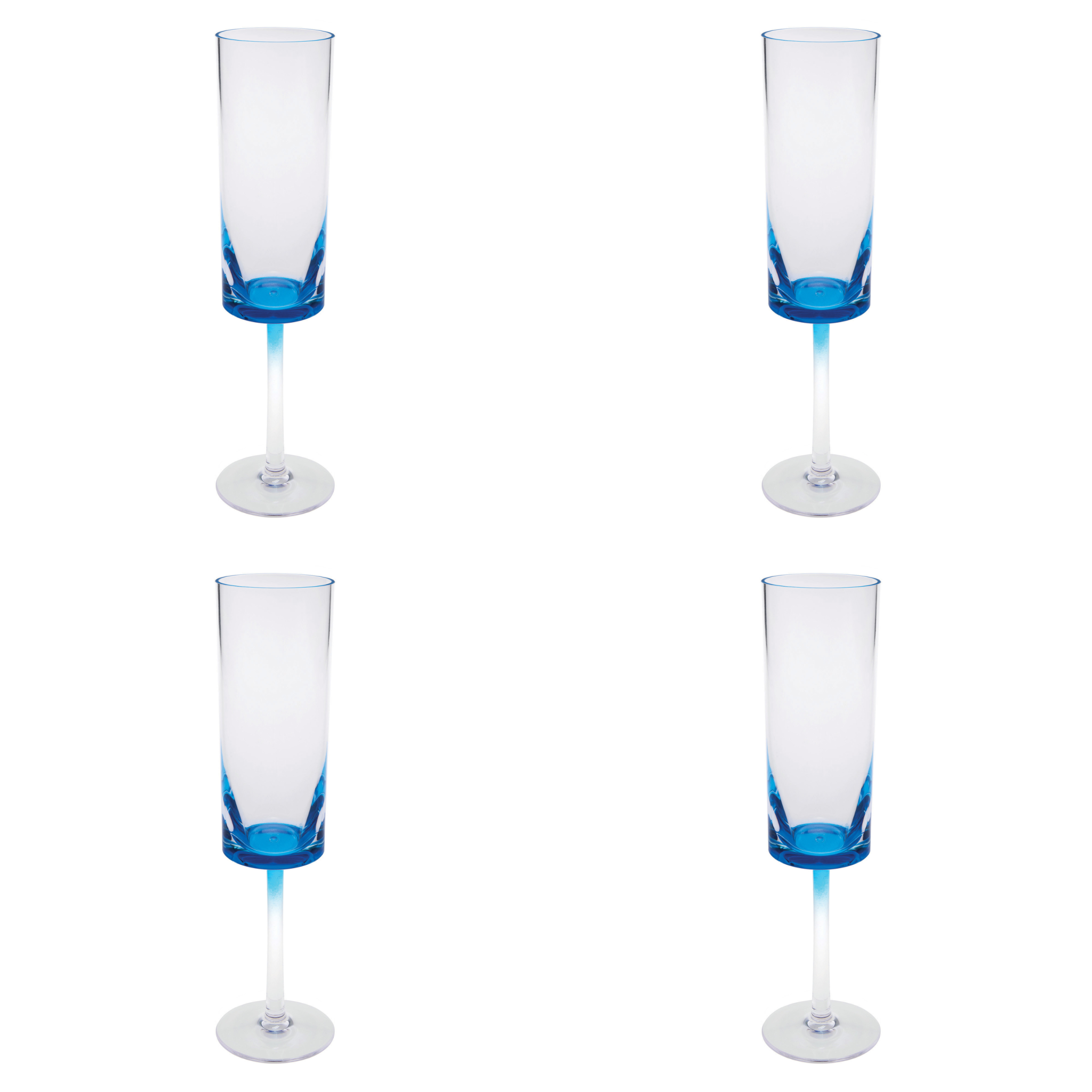 Set of Four Clear and Blue Acrylic Stemmed Flutes