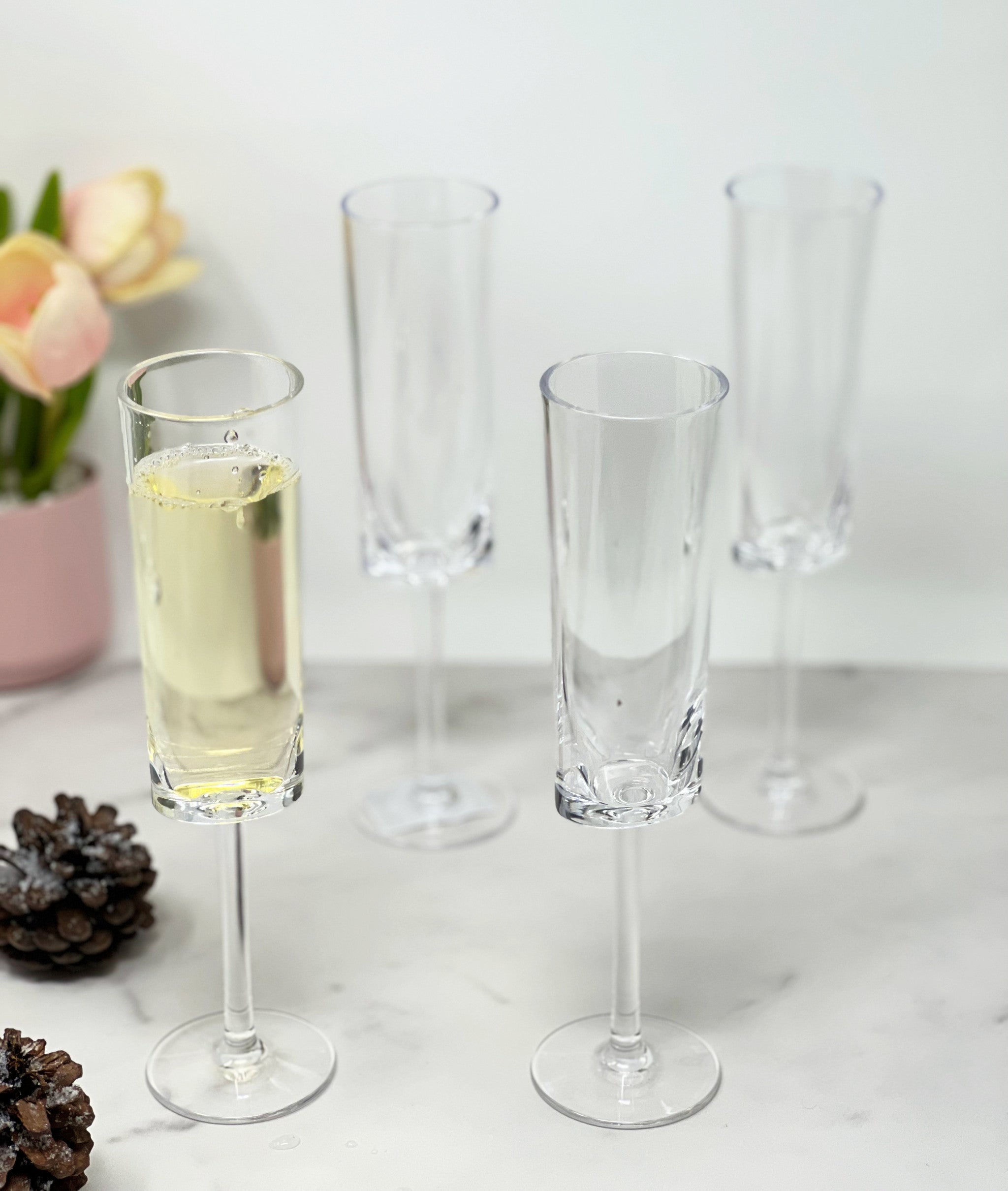 Set of Four Clear Acrylic Stemmed Flutes