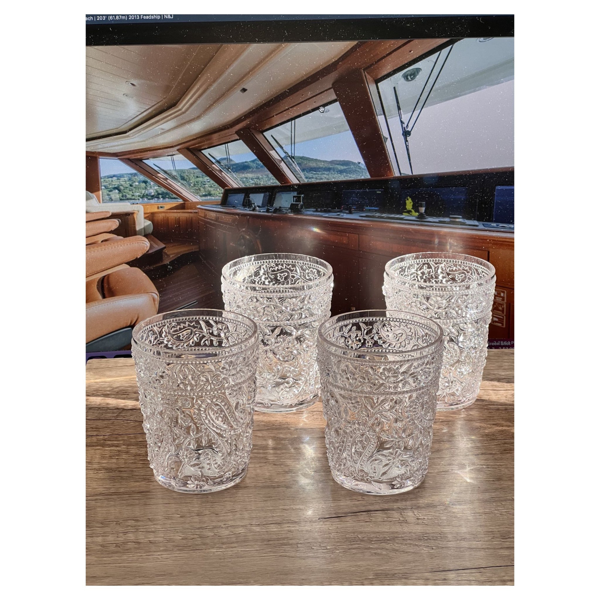 Set of Four Clear Paisley Acrylic Stemless Whiskey Glass