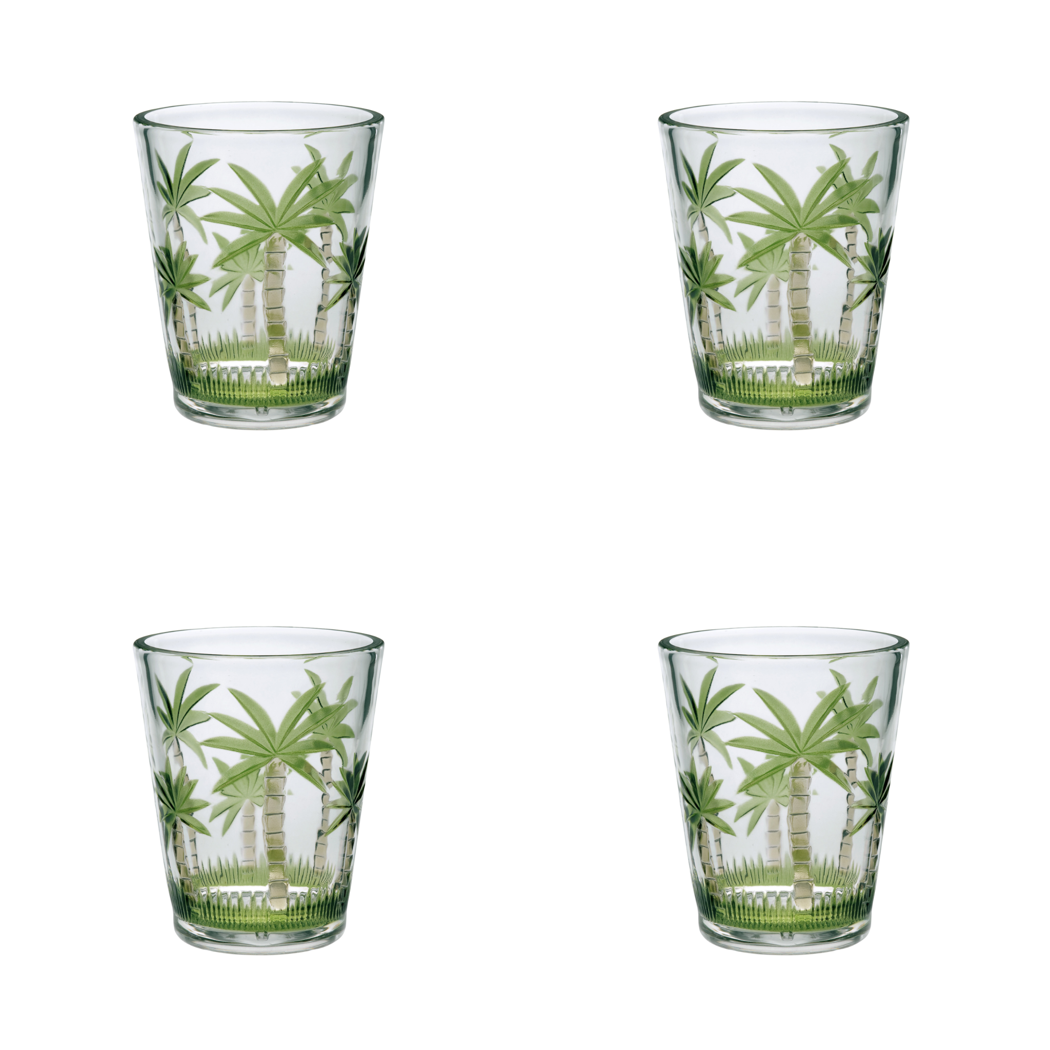 Set of Four Green Floral Acrylic Stemless Whiskey Glass