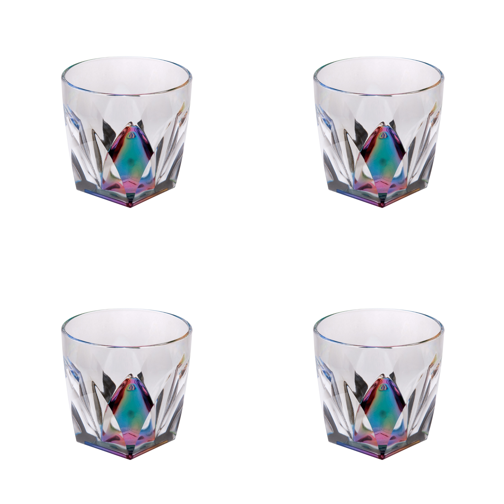 Set of Four Rainbow Geometric Acrylic Stemless Whiskey Glass