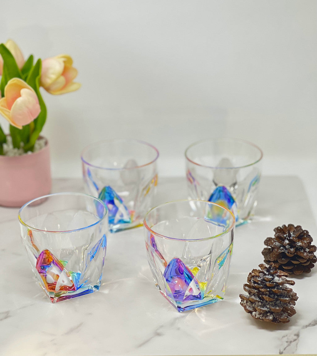 Set of Four Rainbow Geometric Acrylic Stemless Whiskey Glass