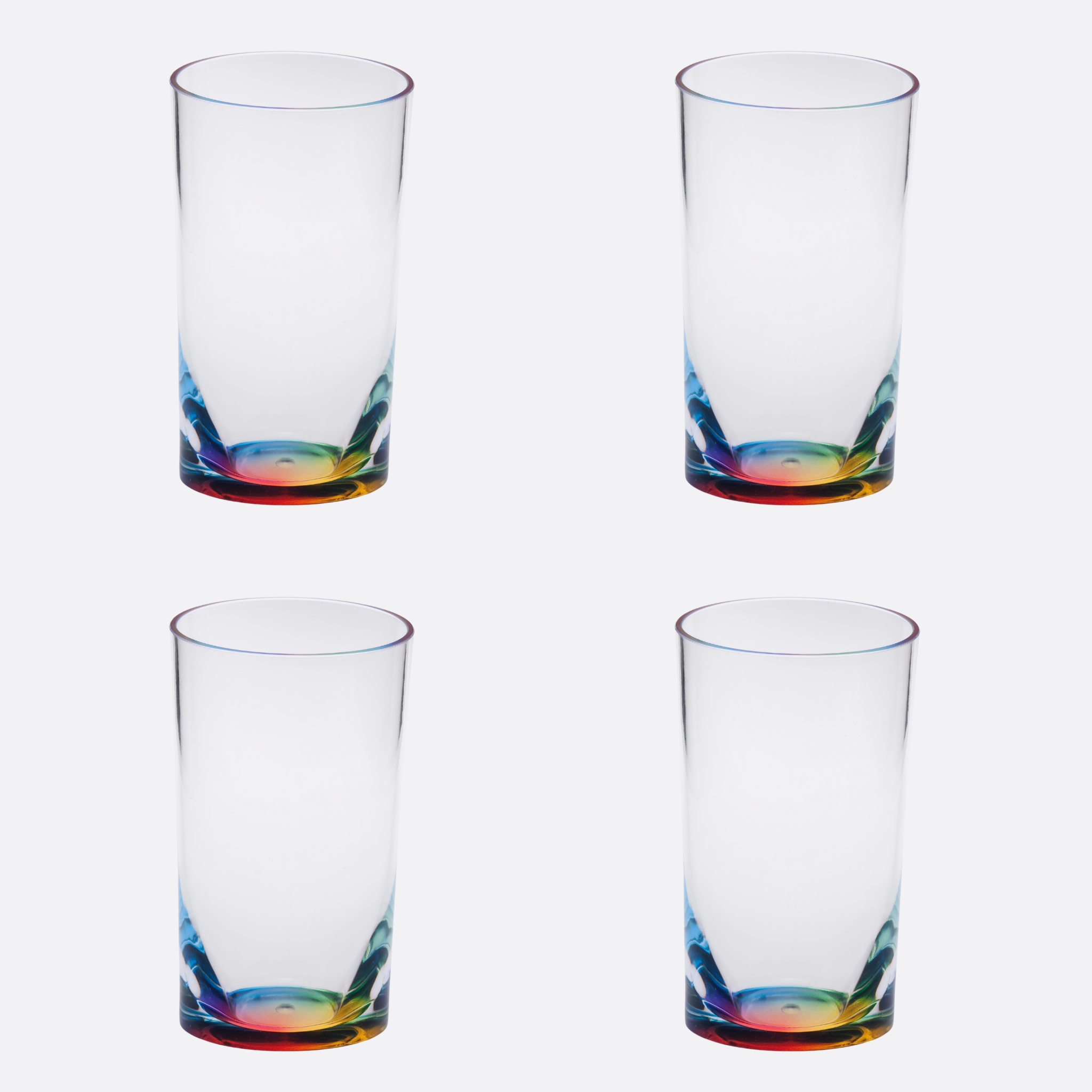 Set of Four Clear and Rainbow Acrylic Highball Glasses