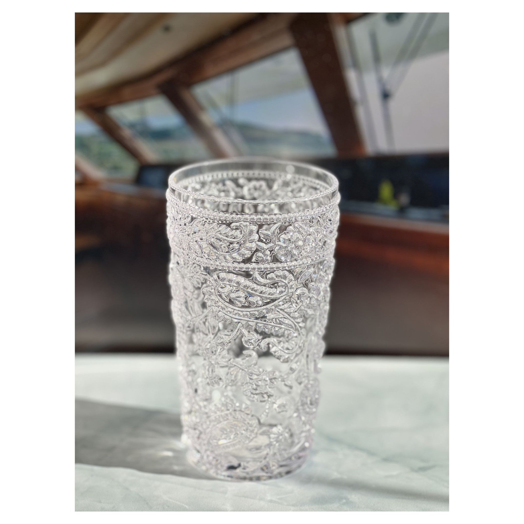 Set of Four Clear Paisley Acrylic Stemless Highball Glass