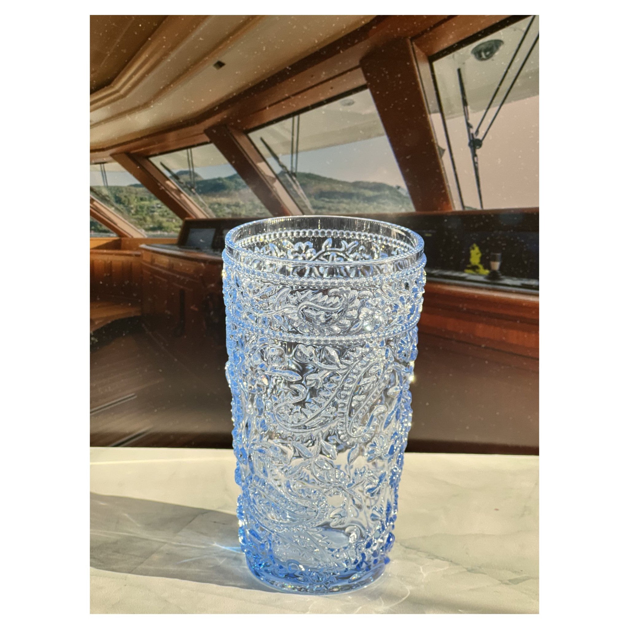 Set of Four Blue Paisley Acrylic Stemless Highball Glass