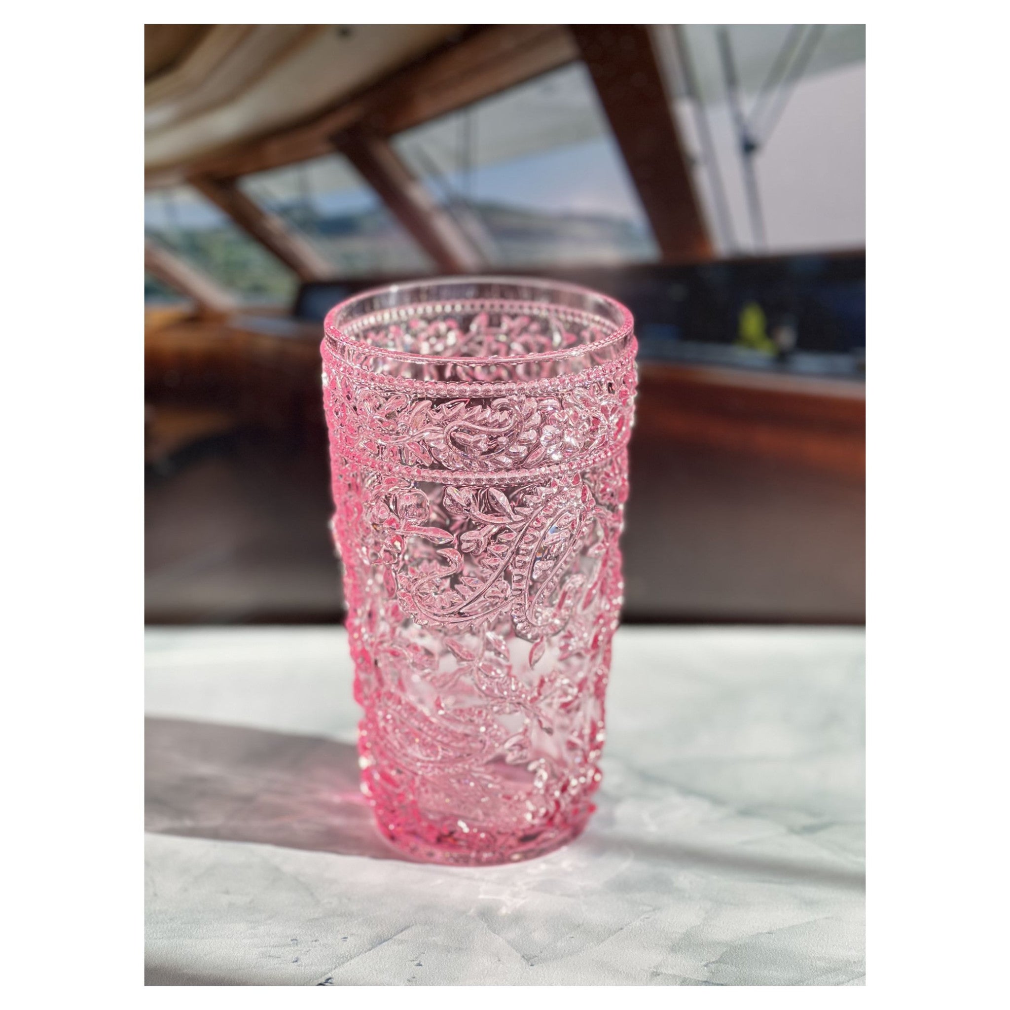 Set of Four Pink Paisley Acrylic Stemless Highball Glass