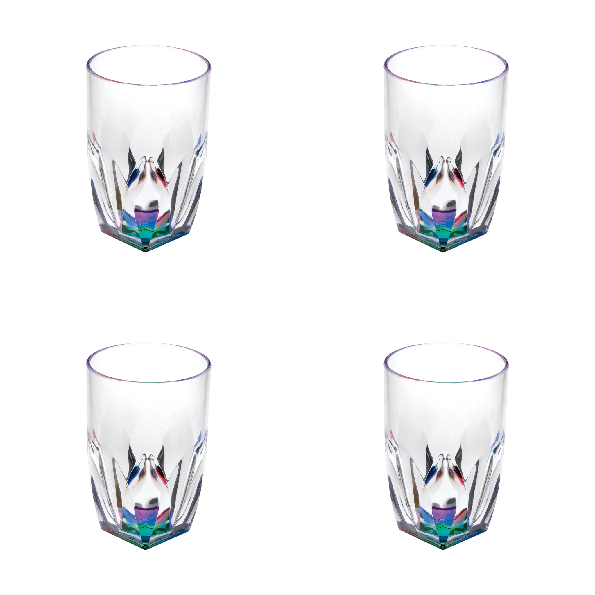 Set of Four Clear and Rainbow Geometric Acrylic Highball Glasses