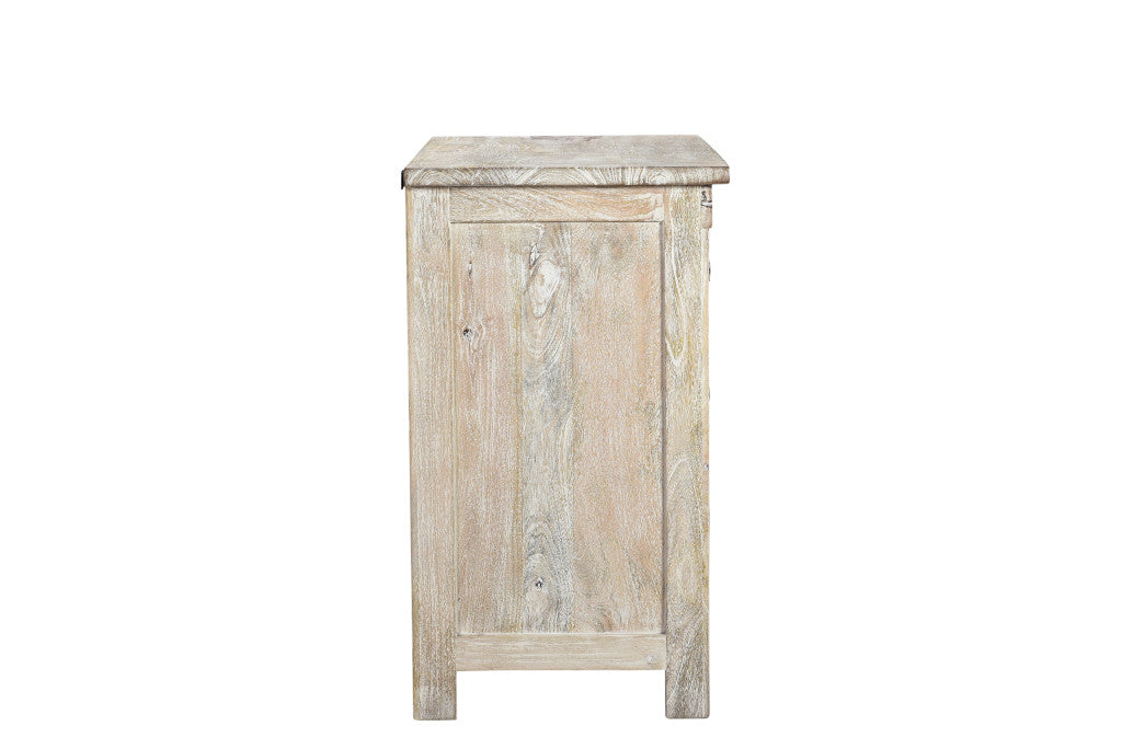 30" Distressed White Three Drawer Starburst Pattern Solid Wood Nightstand