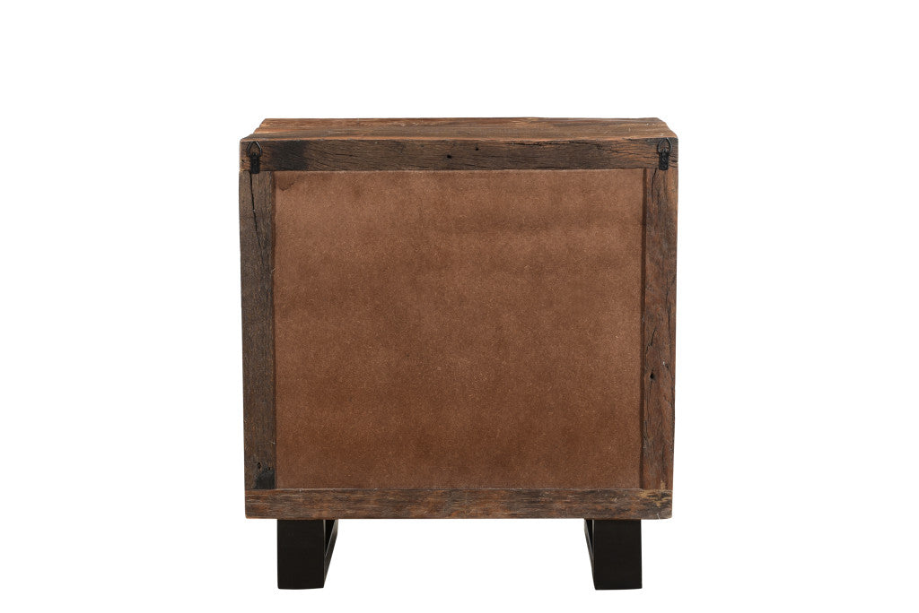 30" Distressed Dark Brown Three Drawer Wood and Metal Nightstand