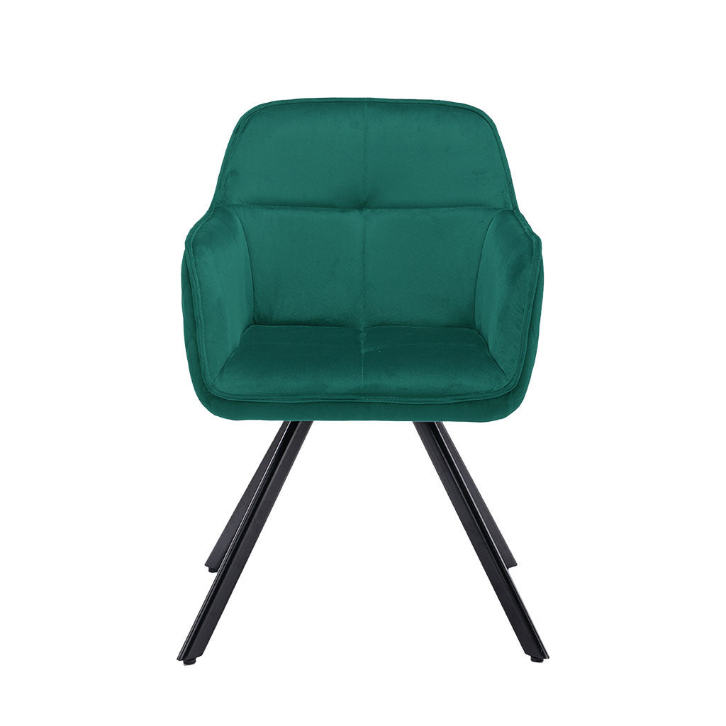 Tufted Green And Black Velvet and Metal Dining Arm Chair