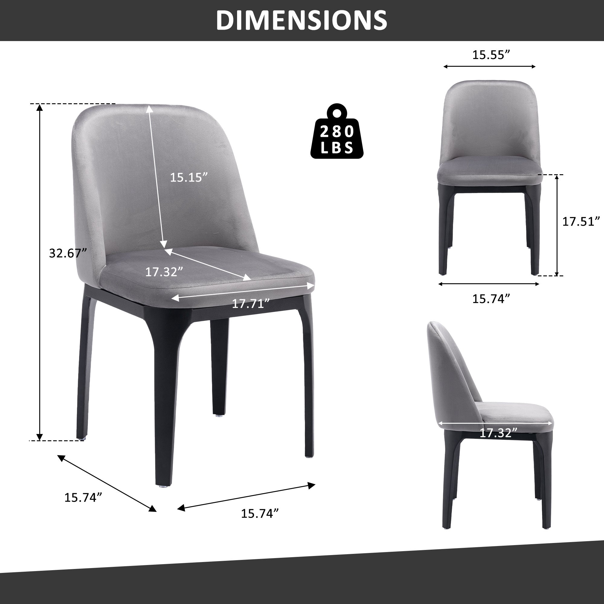 Gray And Black Upholstered Velvet Dining Side Chair