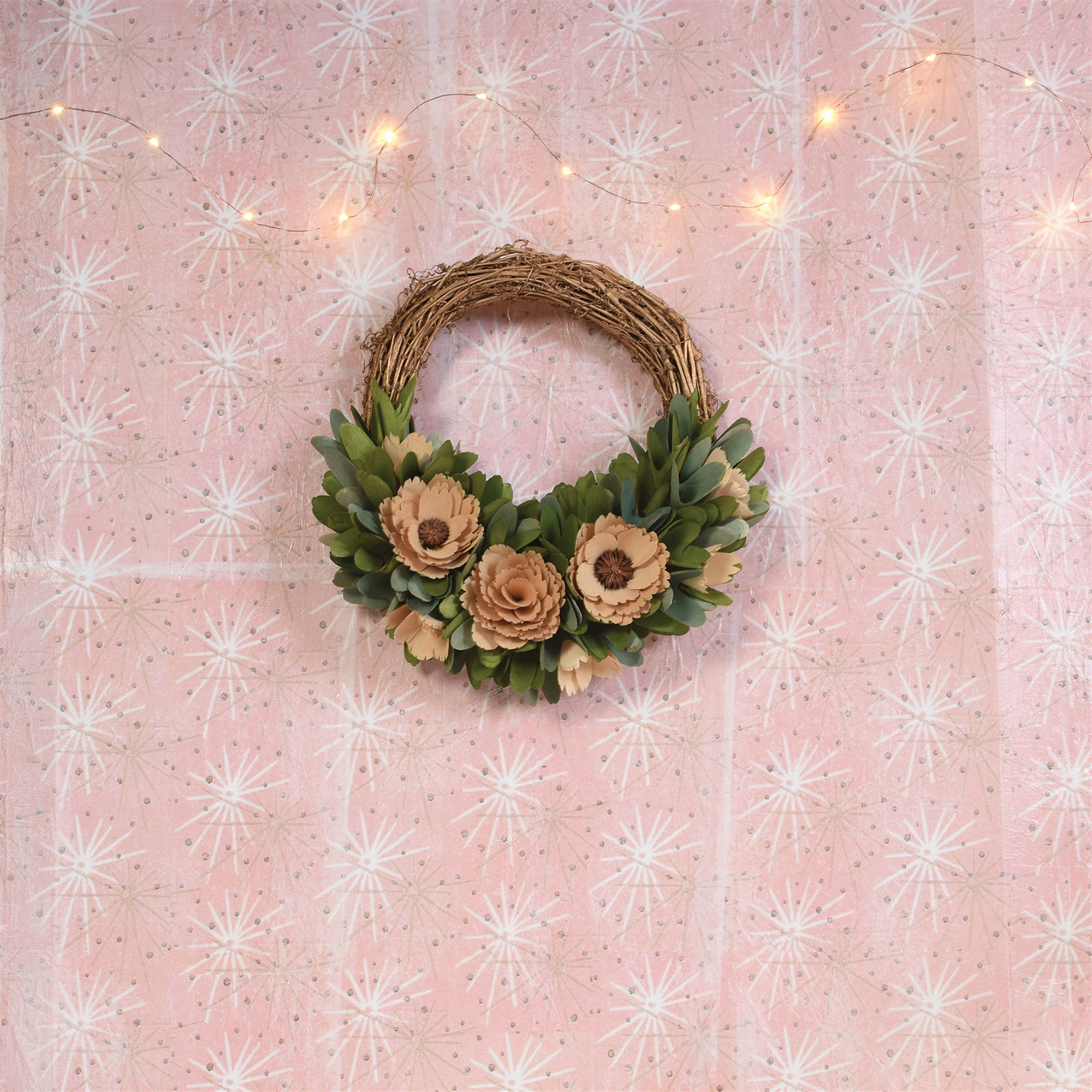 12" Brown Green and Yellow Wood Shaving Artificial Wreath