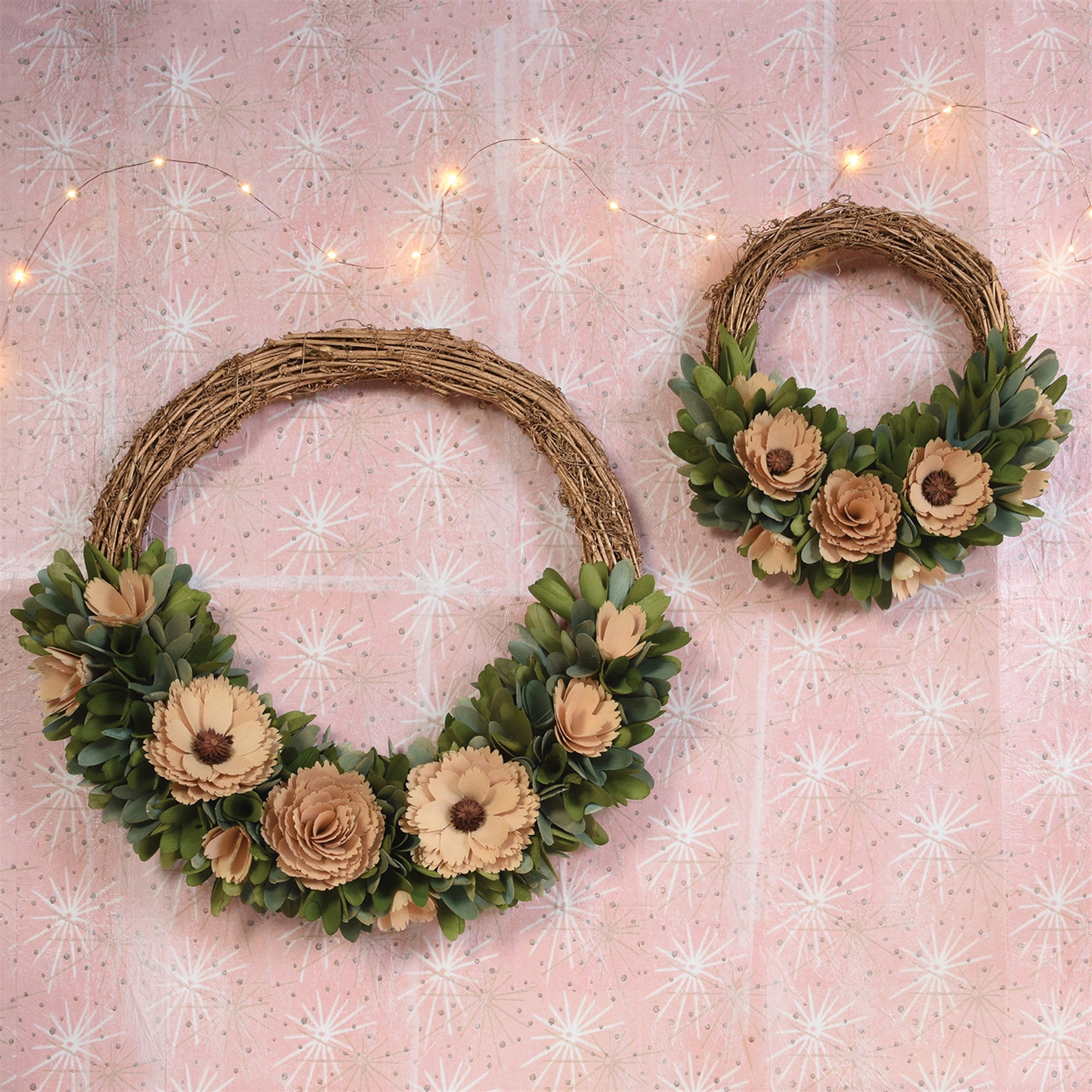 12" Brown Green and Yellow Wood Shaving Artificial Wreath