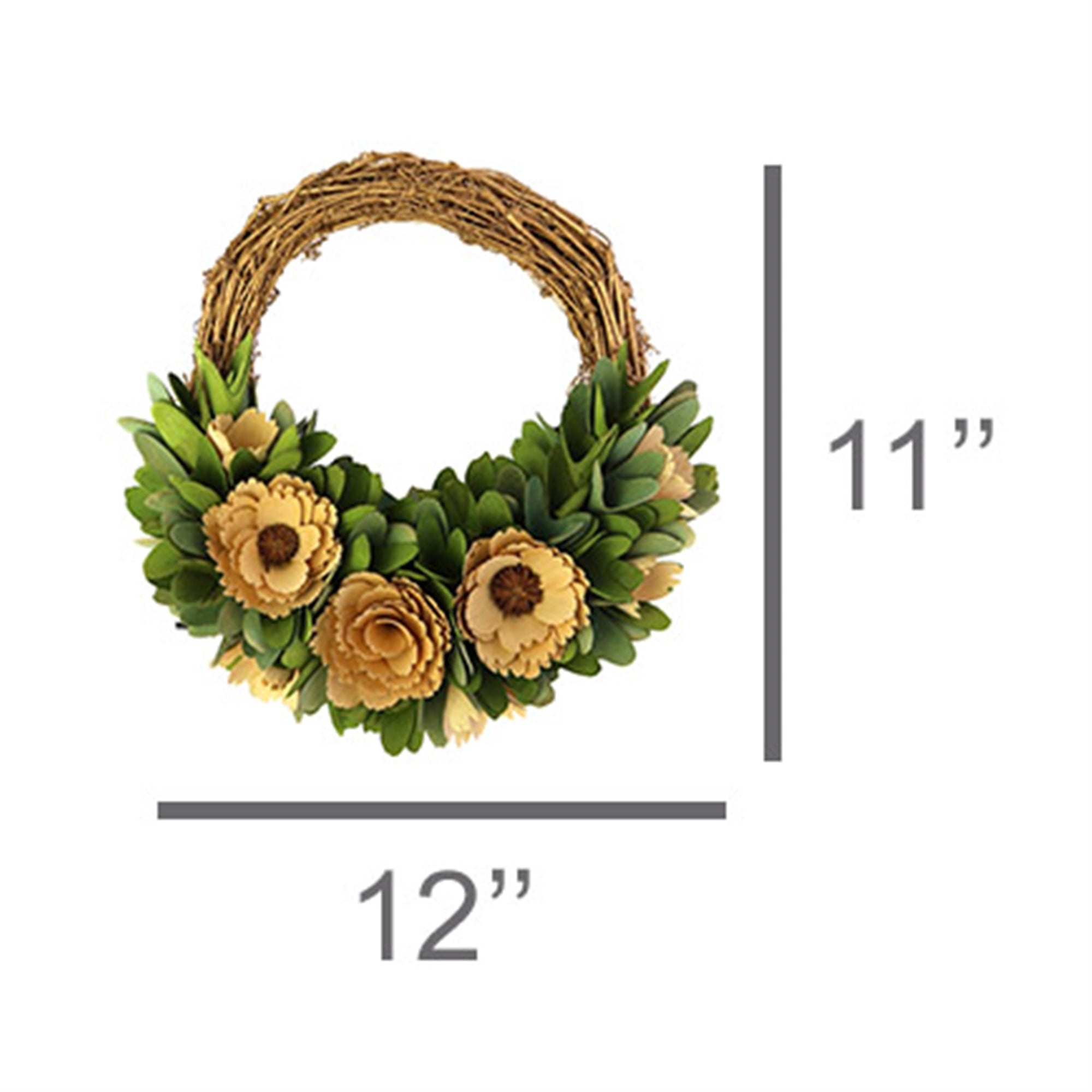 12" Brown Green and Yellow Wood Shaving Artificial Wreath