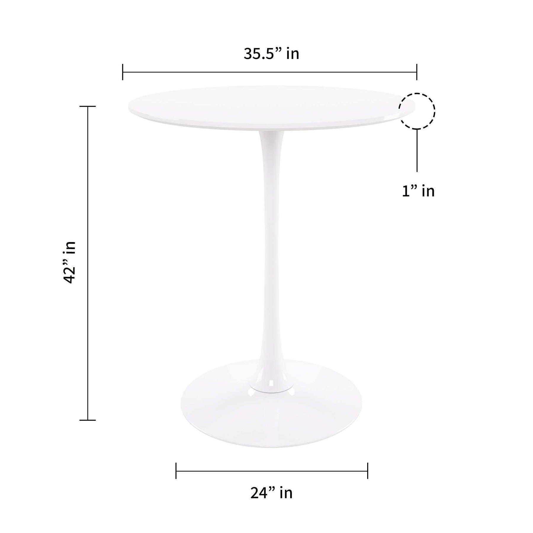 36" White Rounded Manufactured Wood and Metal Bar Table