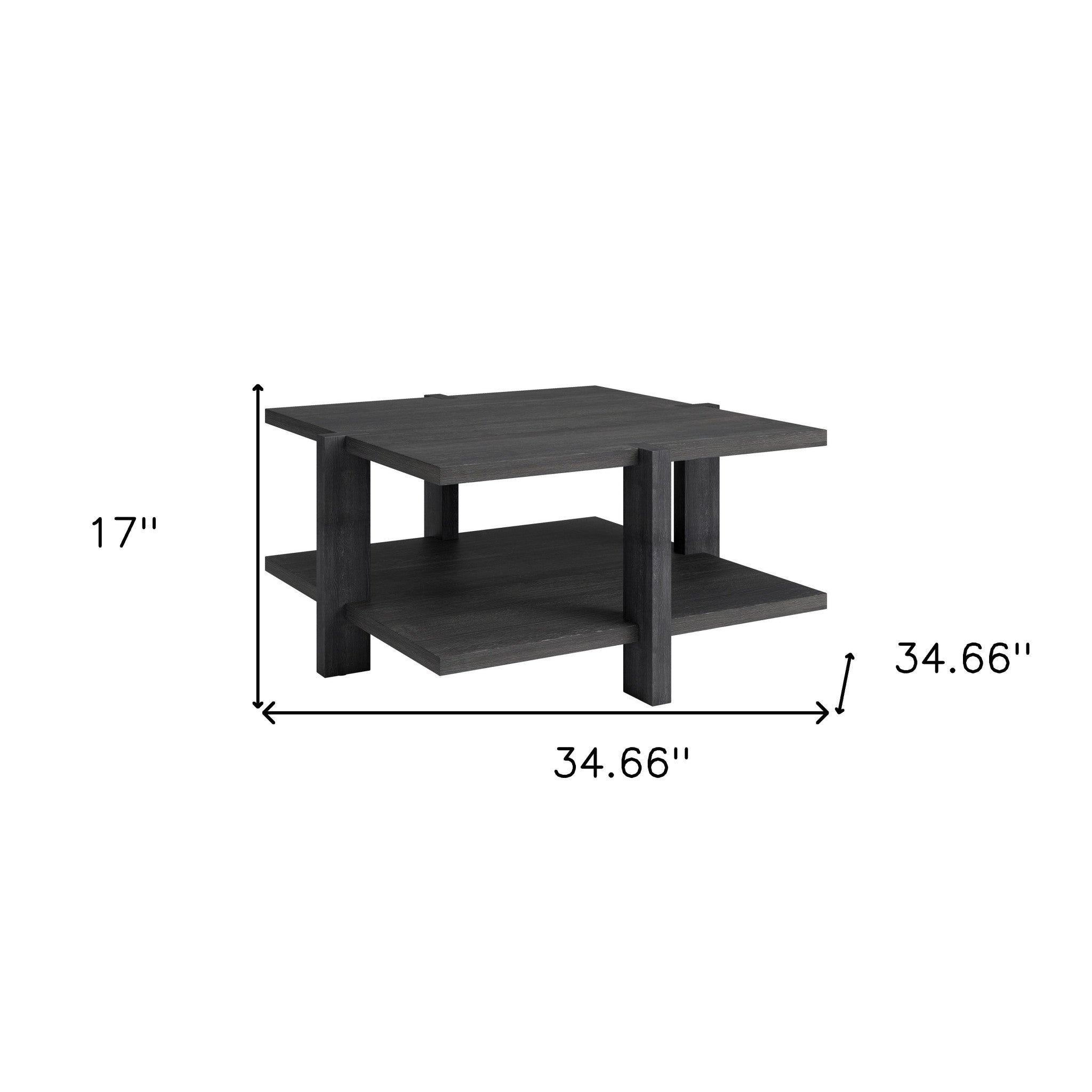 35" Gray Square Coffee Table With Shelf