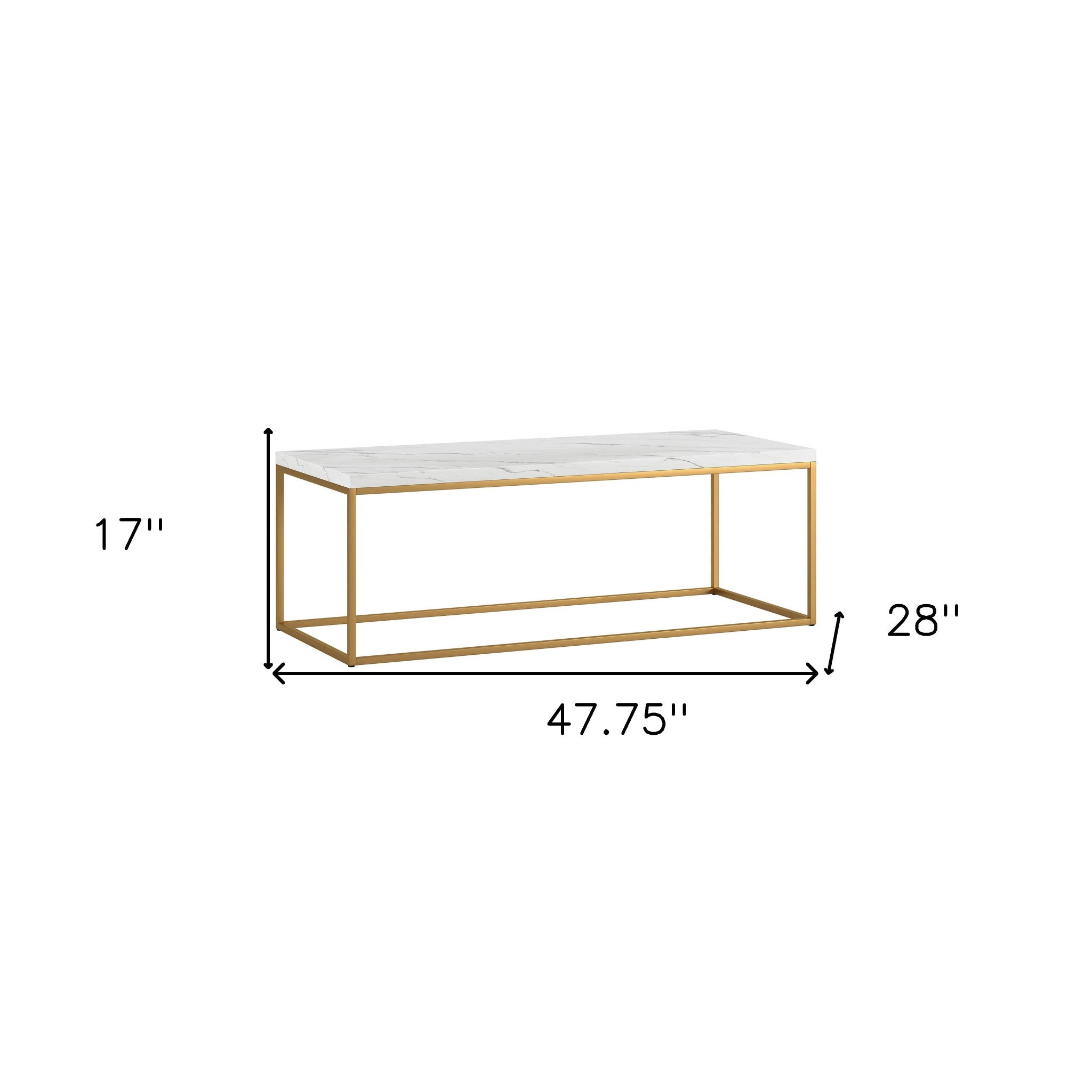 48" White And Gold Faux Marble And Steel Coffee Table