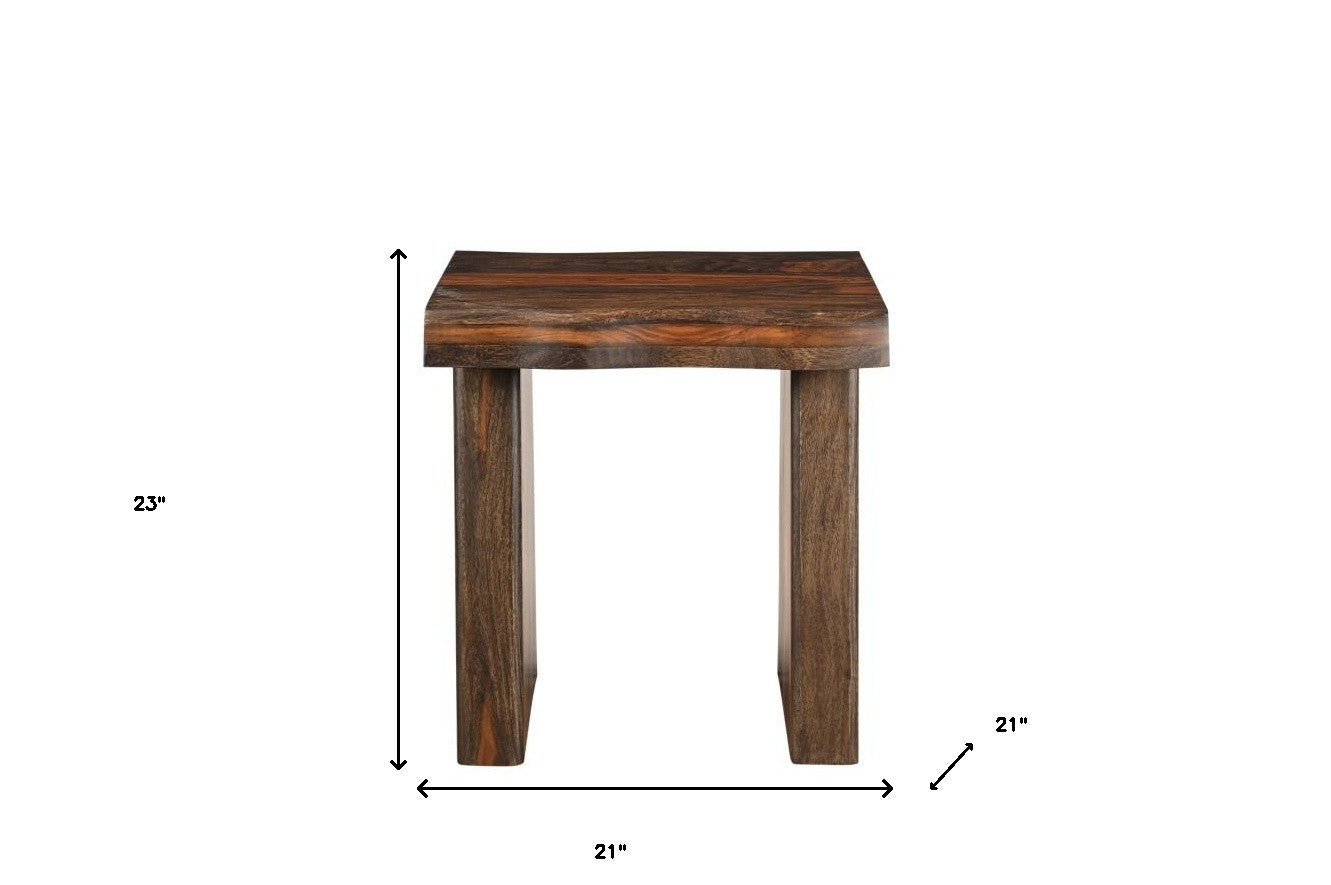 23" Dark Brown And Brown Wood Solid Wood Square End Table