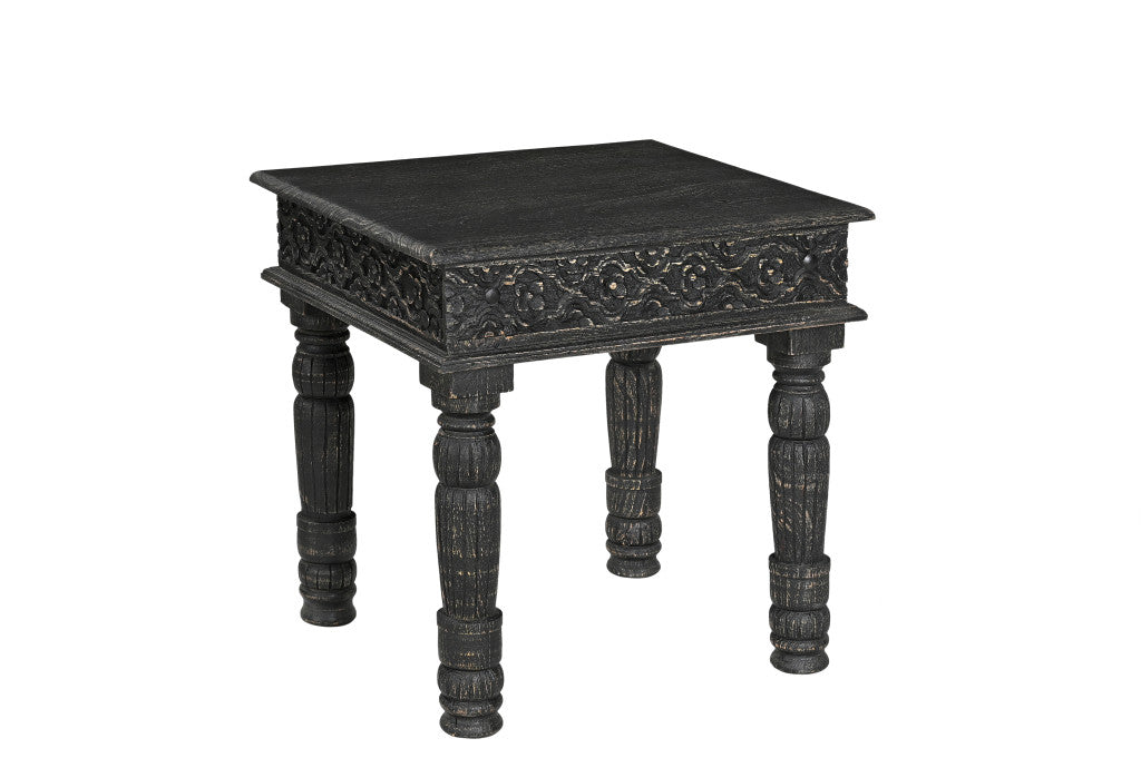 24" Black Distressed Solid Wood Square End Table