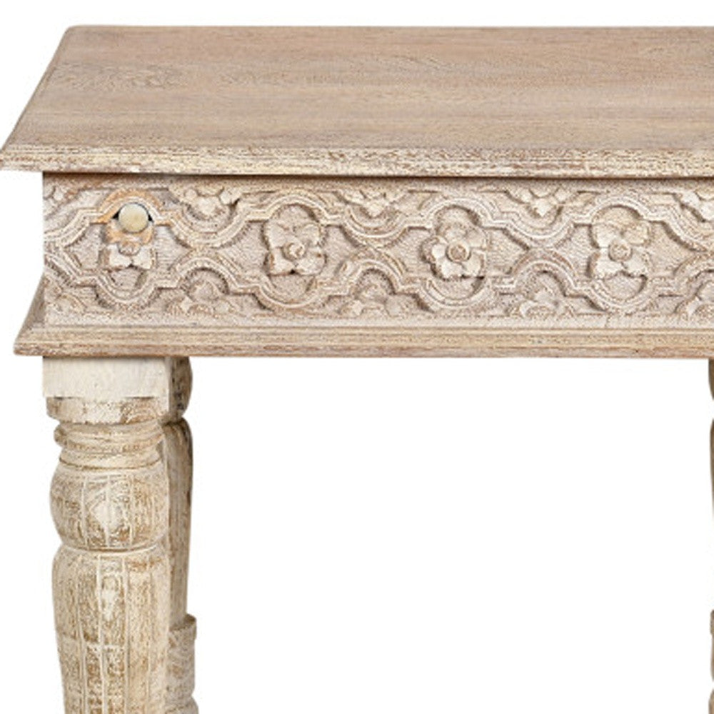 24" Natural Distressed Solid Wood Square End Table