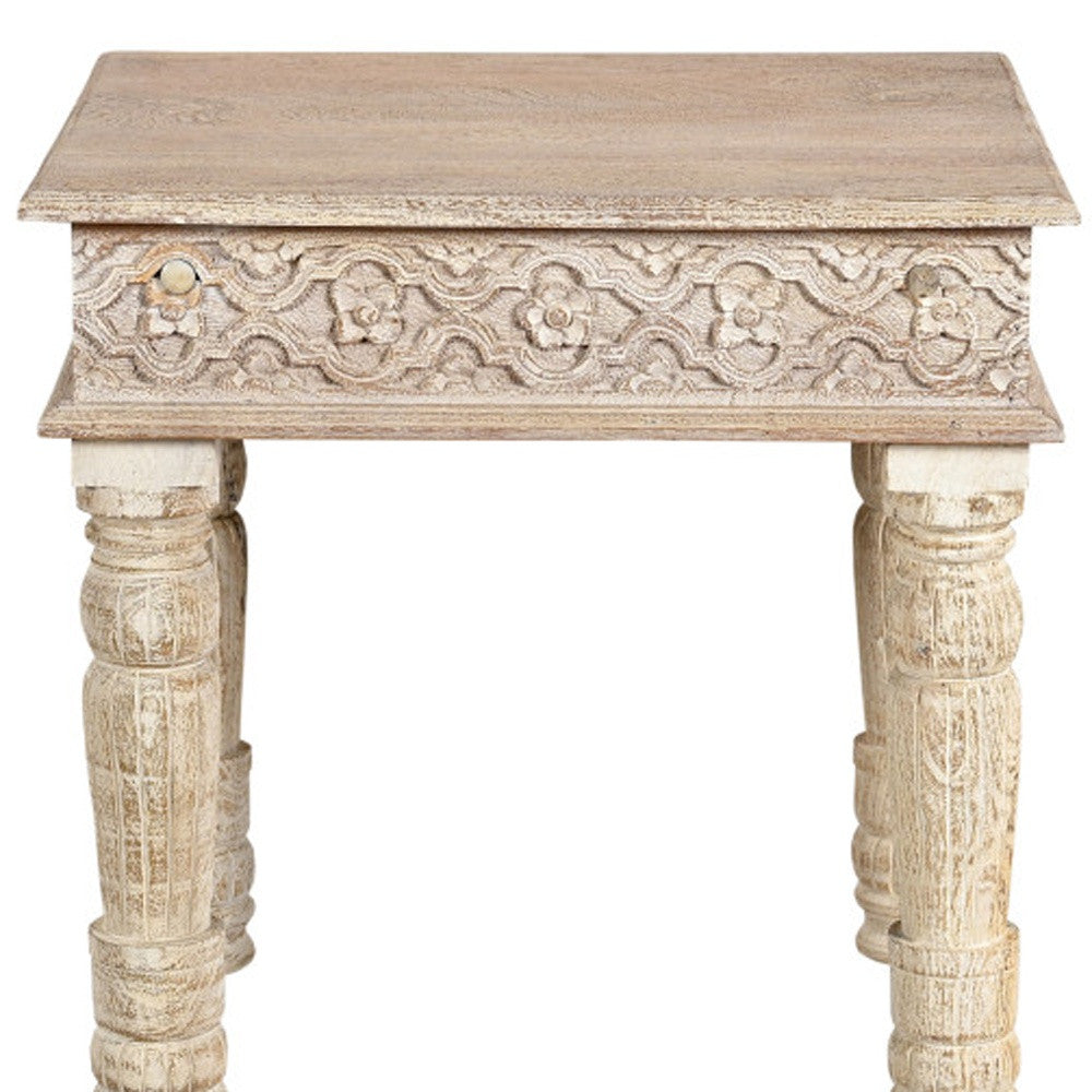 24" Natural Distressed Solid Wood Square End Table