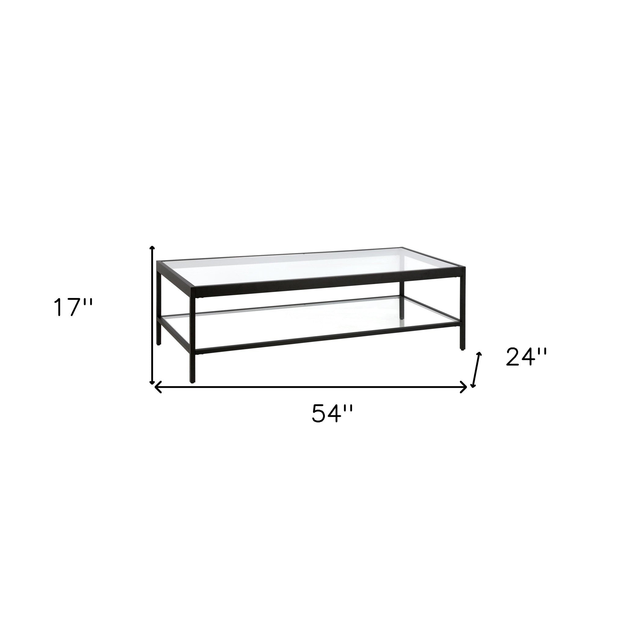 54" Black Glass And Steel Coffee Table With Shelf