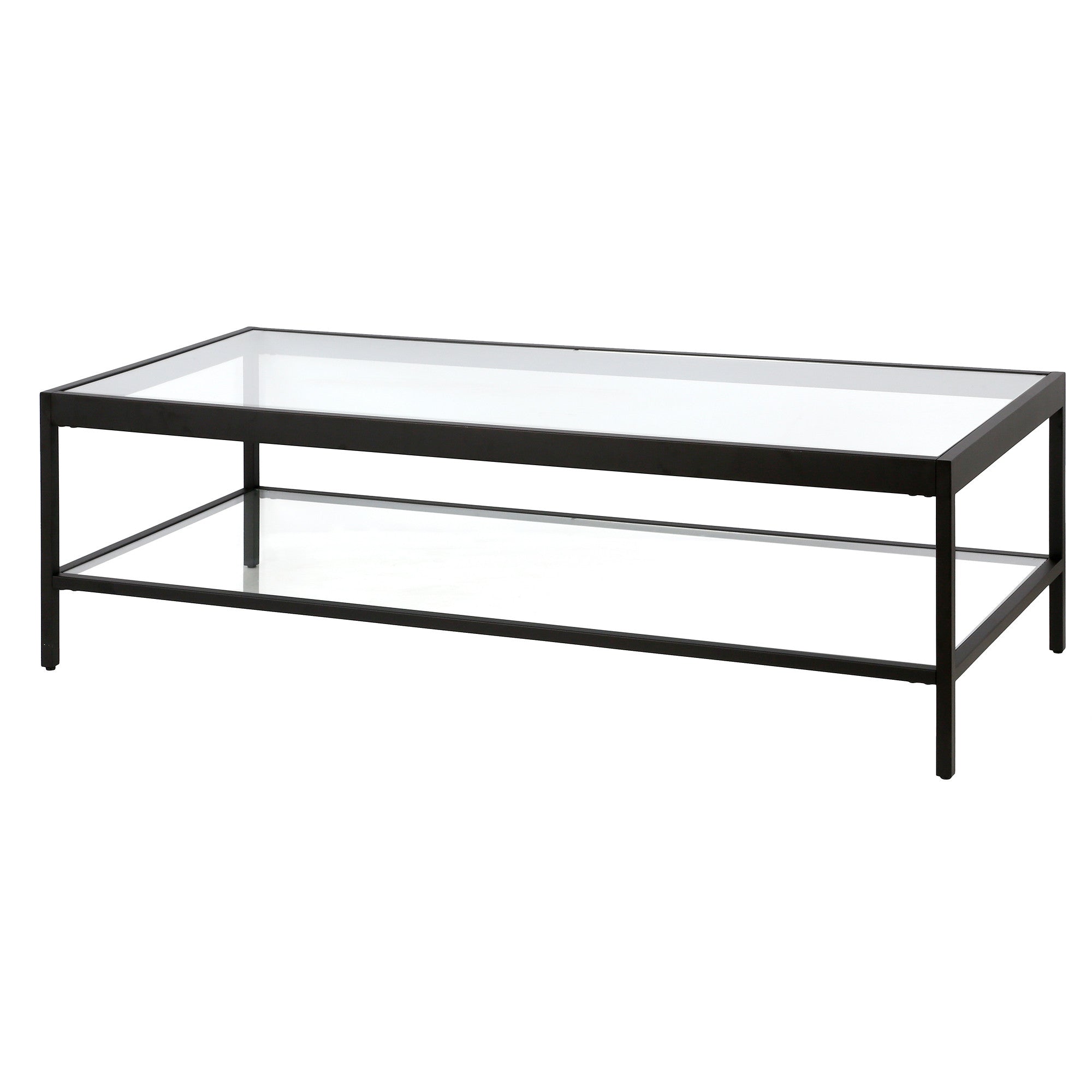 54" Black Glass And Steel Coffee Table With Shelf