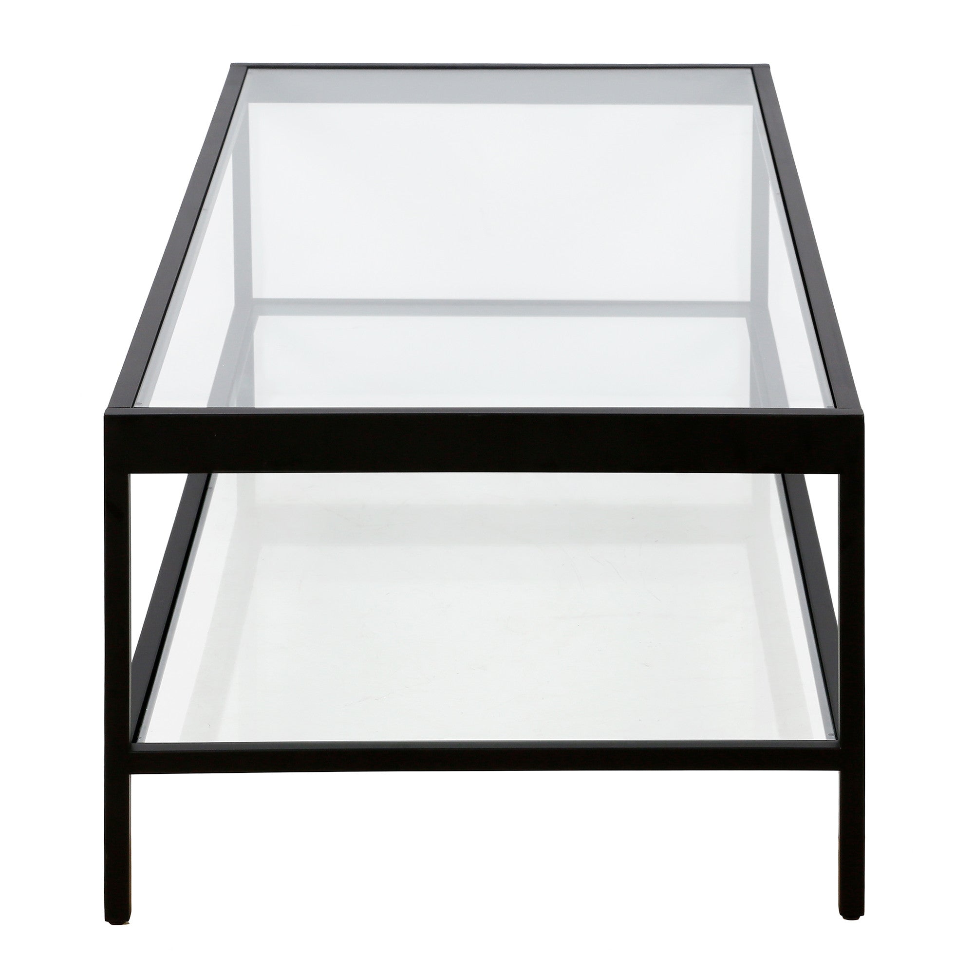 54" Black Glass And Steel Coffee Table With Shelf