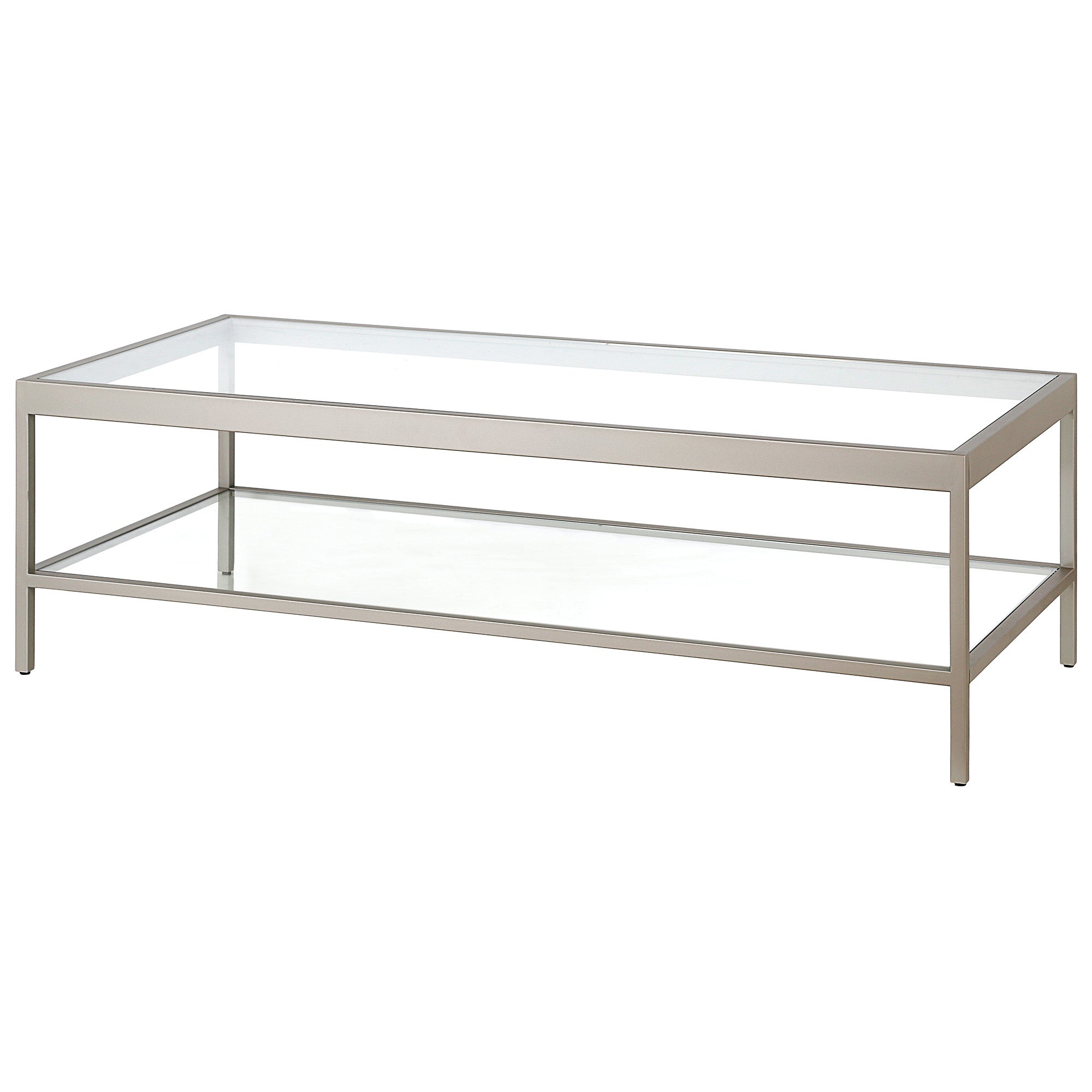 54" Silver Glass And Steel Coffee Table With Shelf