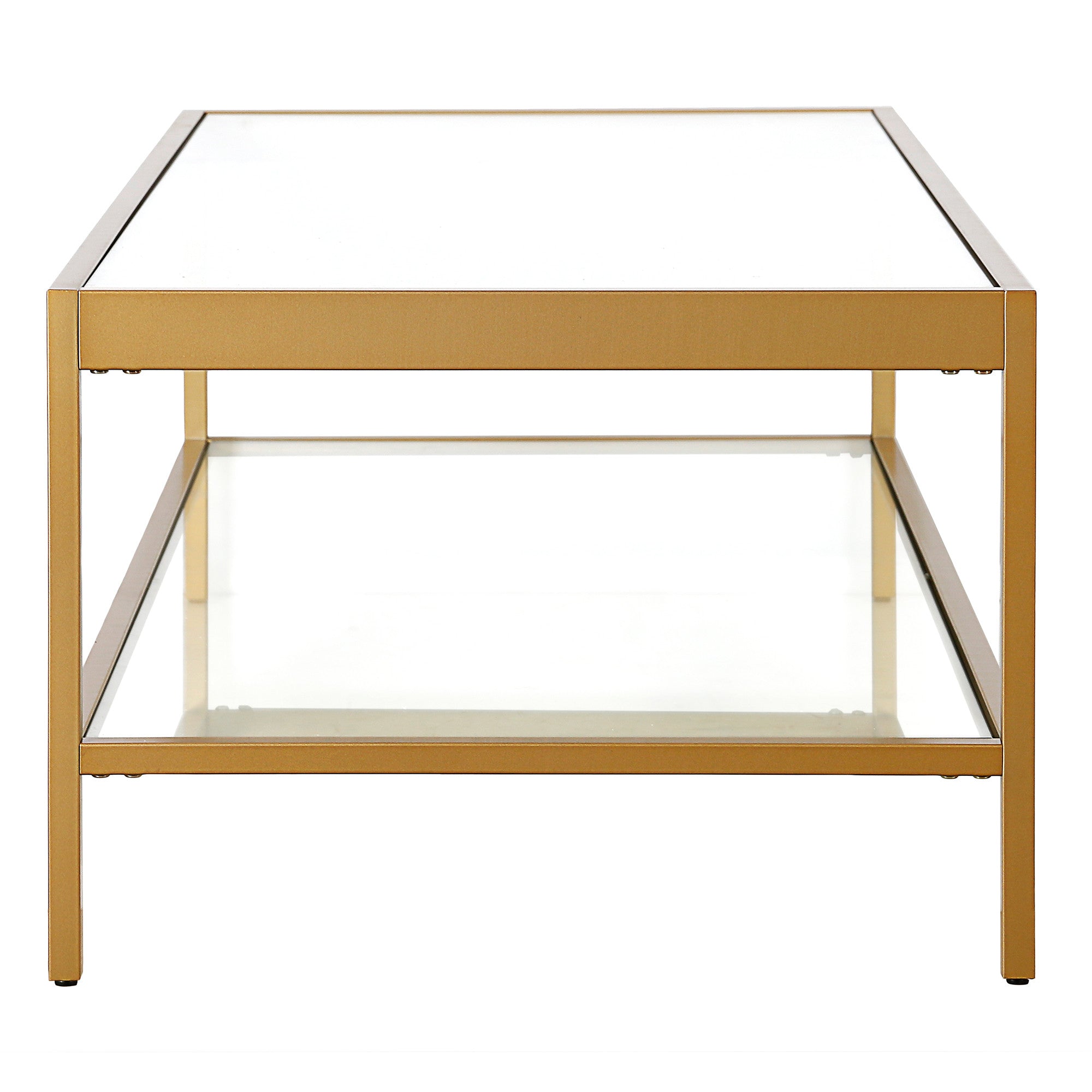 54" Gold Glass And Steel Coffee Table With Shelf