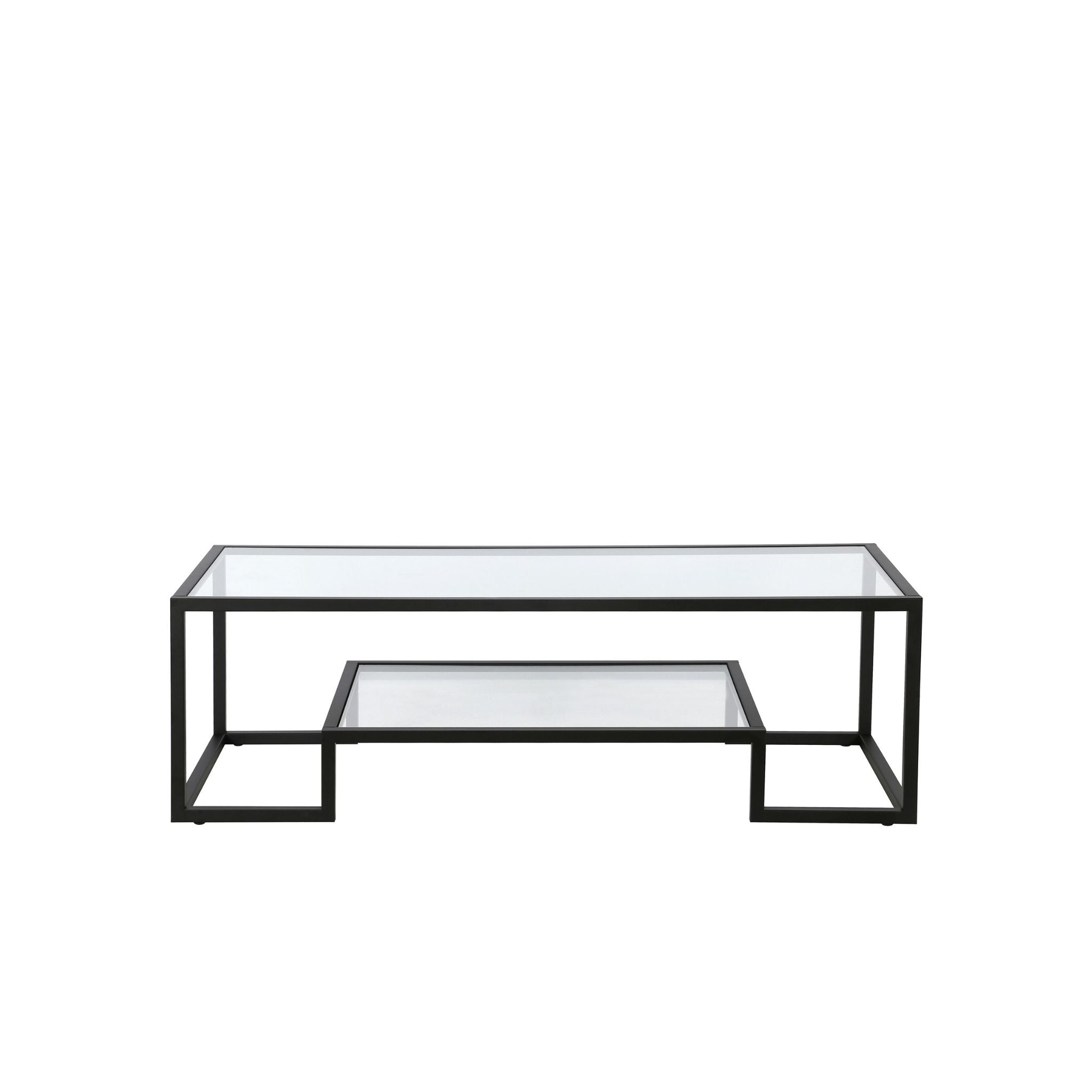 54" Black Glass And Steel Coffee Table With Shelf