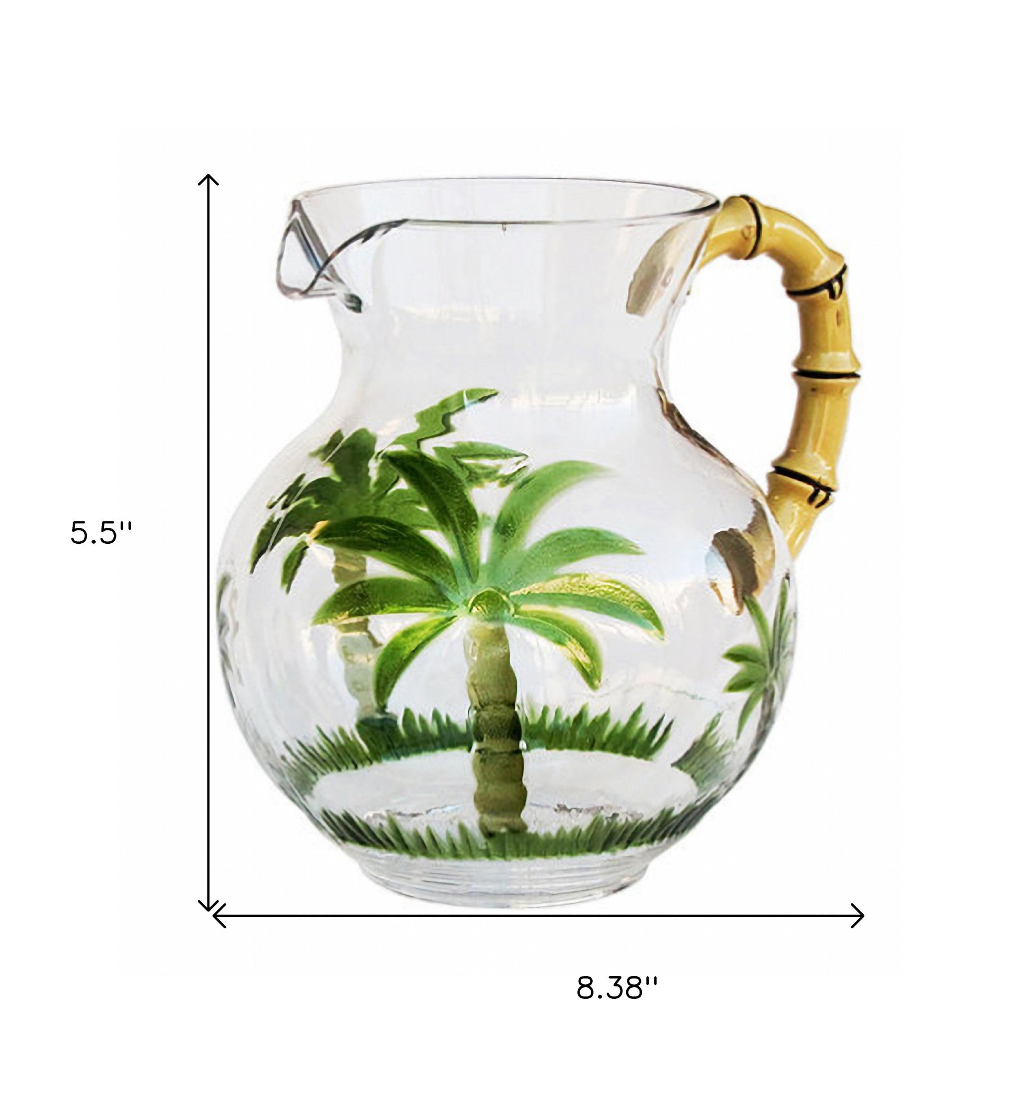 3 Quart Clear and Green Palm Tree Acrylic Pitcher