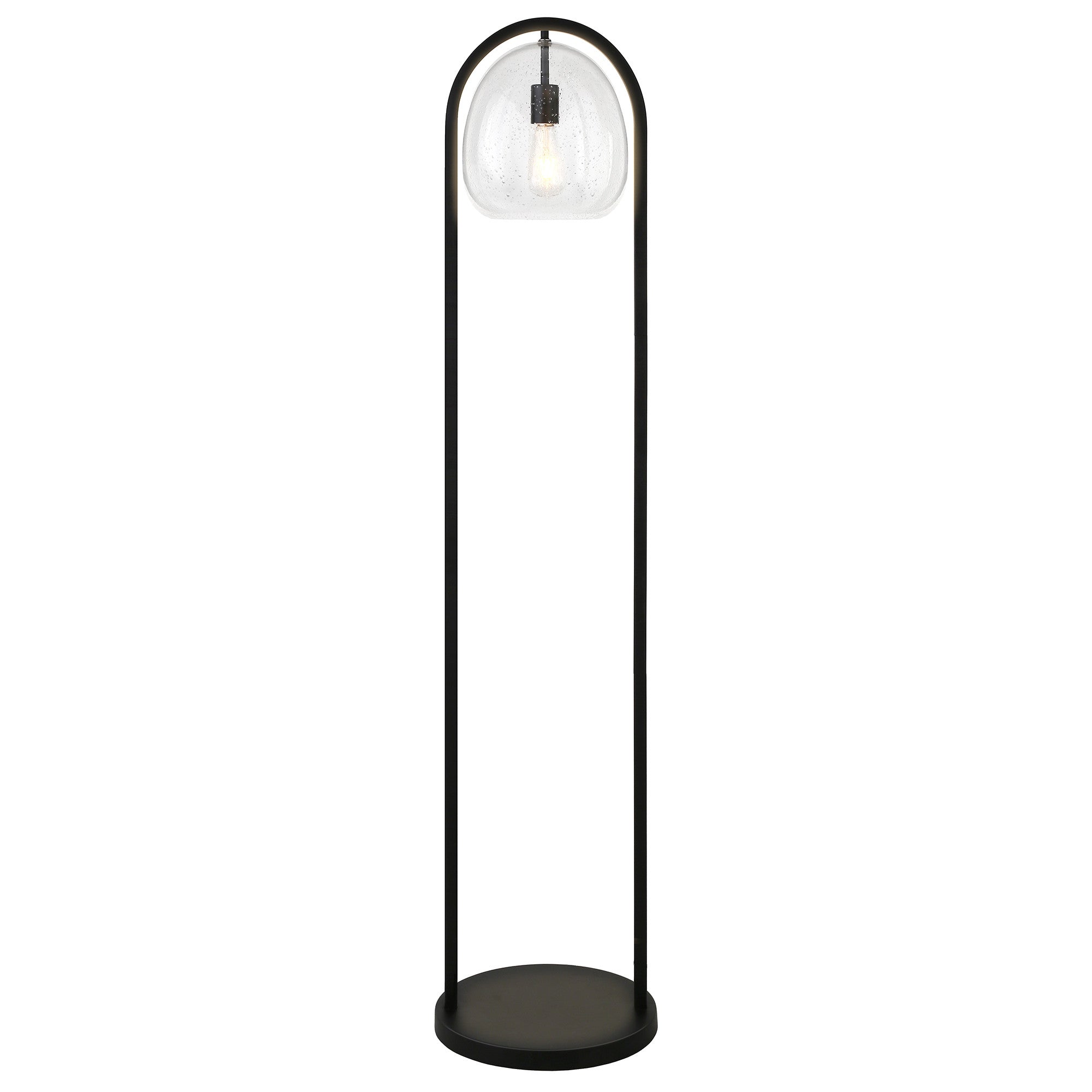 65" Black Column Floor Lamp With Clear Seeded Glass Globe Shade