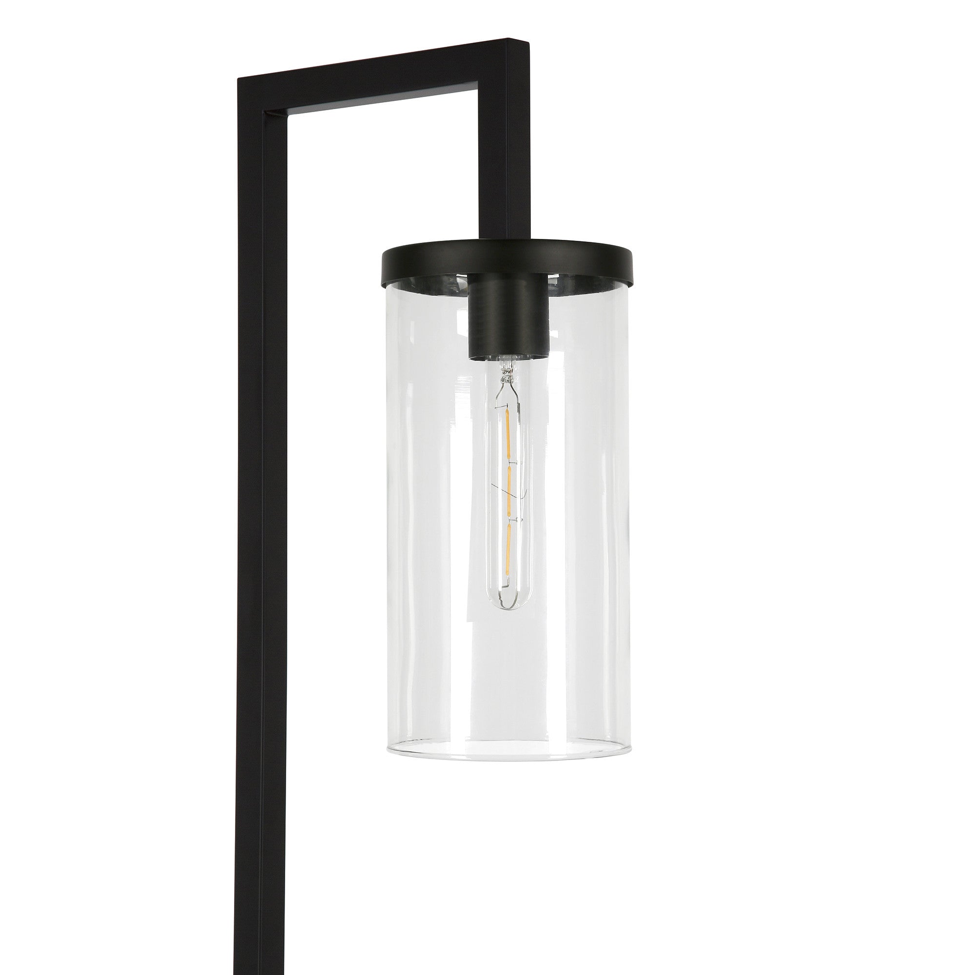 67" Black Reading Floor Lamp With Clear Transparent Glass Drum Shade