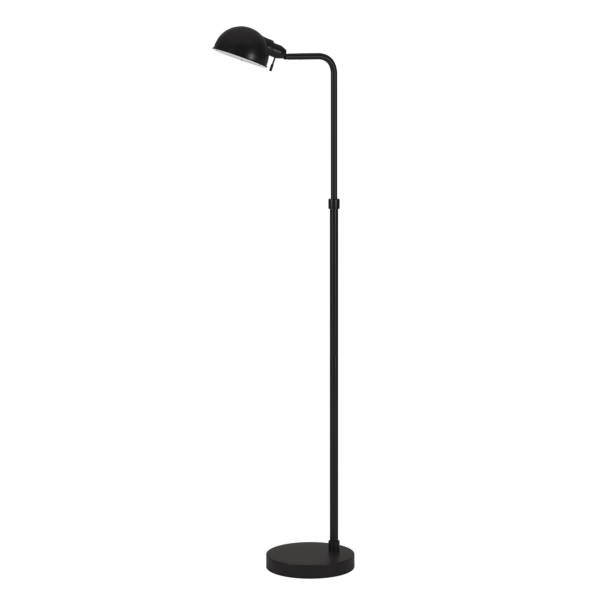 66" Black Reading Floor Lamp With Black Dome Shade