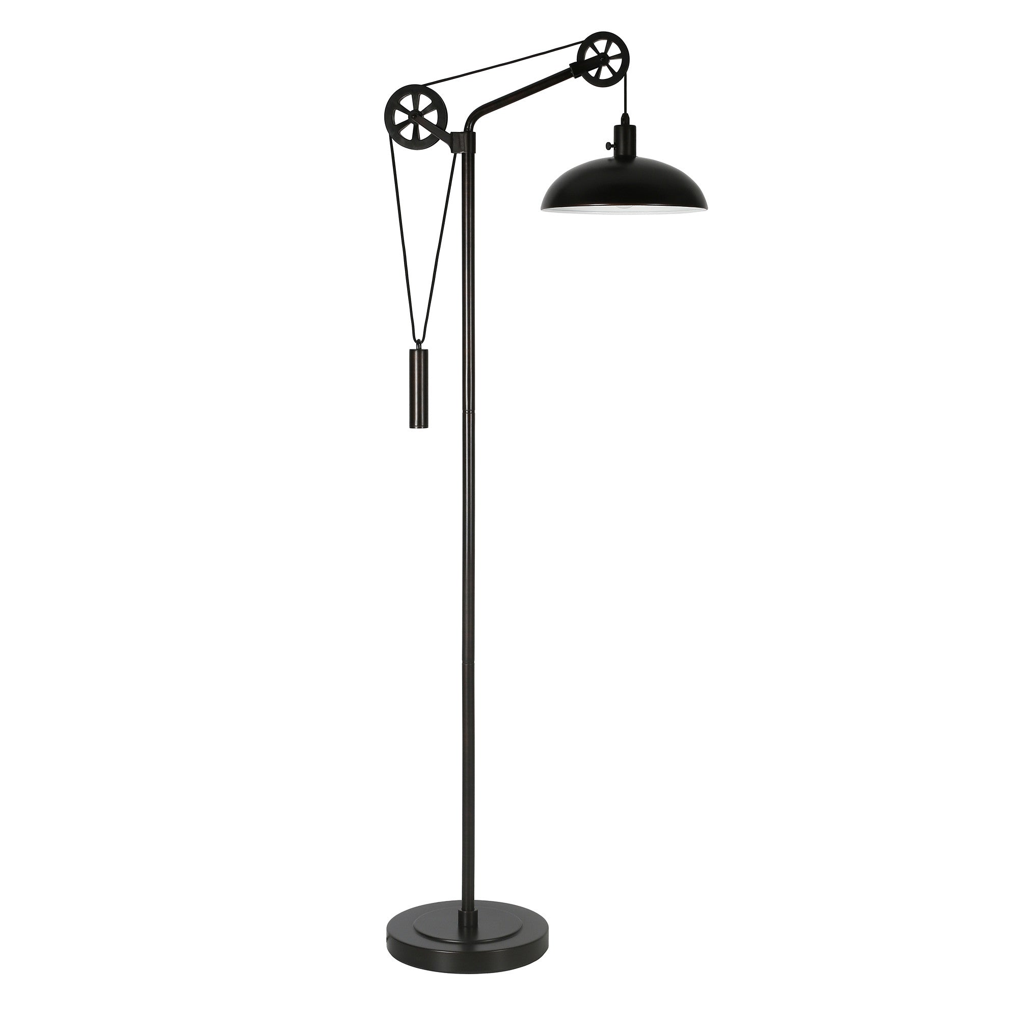 72" Black Adjustable Reading Floor Lamp With Black Metal Dome Shade