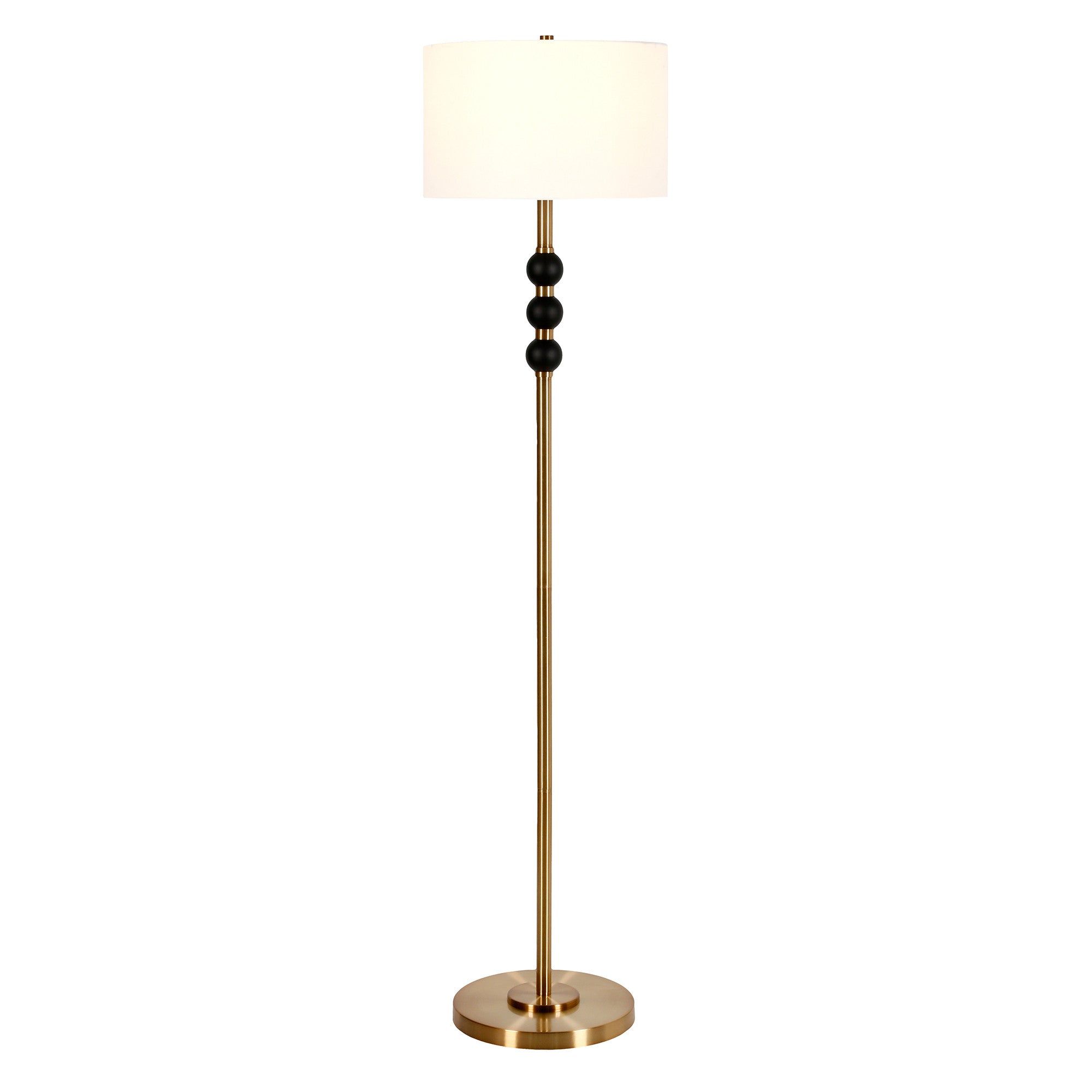 62" Black Traditional Shaped Floor Lamp With White Frosted Glass Drum Shade