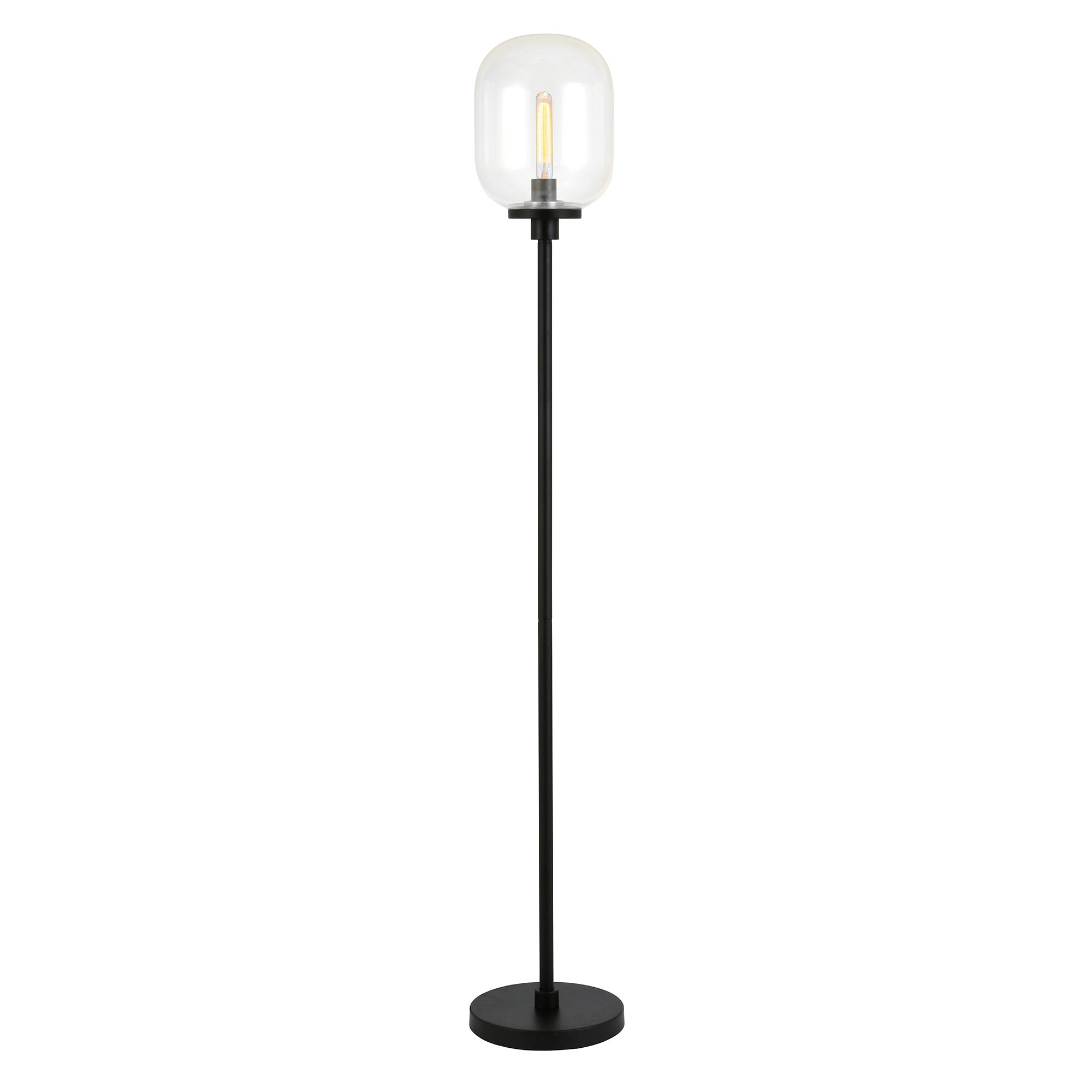 69" Black Novelty Floor Lamp With Clear Seeded Glass Globe Shade