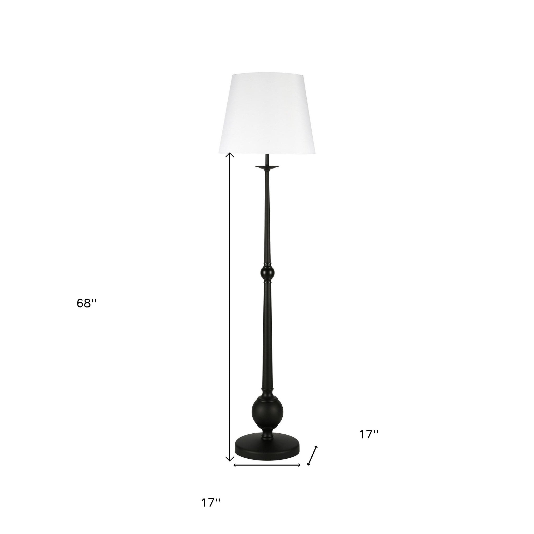 68" Black Traditional Shaped Floor Lamp With White Frosted Glass Drum Shade