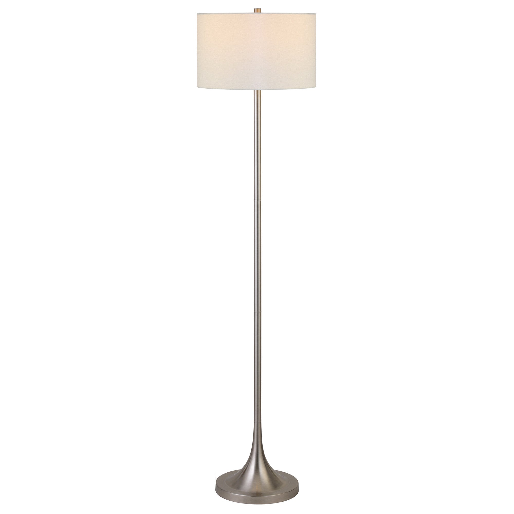 62" Nickel Floor Lamp With White Fabric Drum Shade